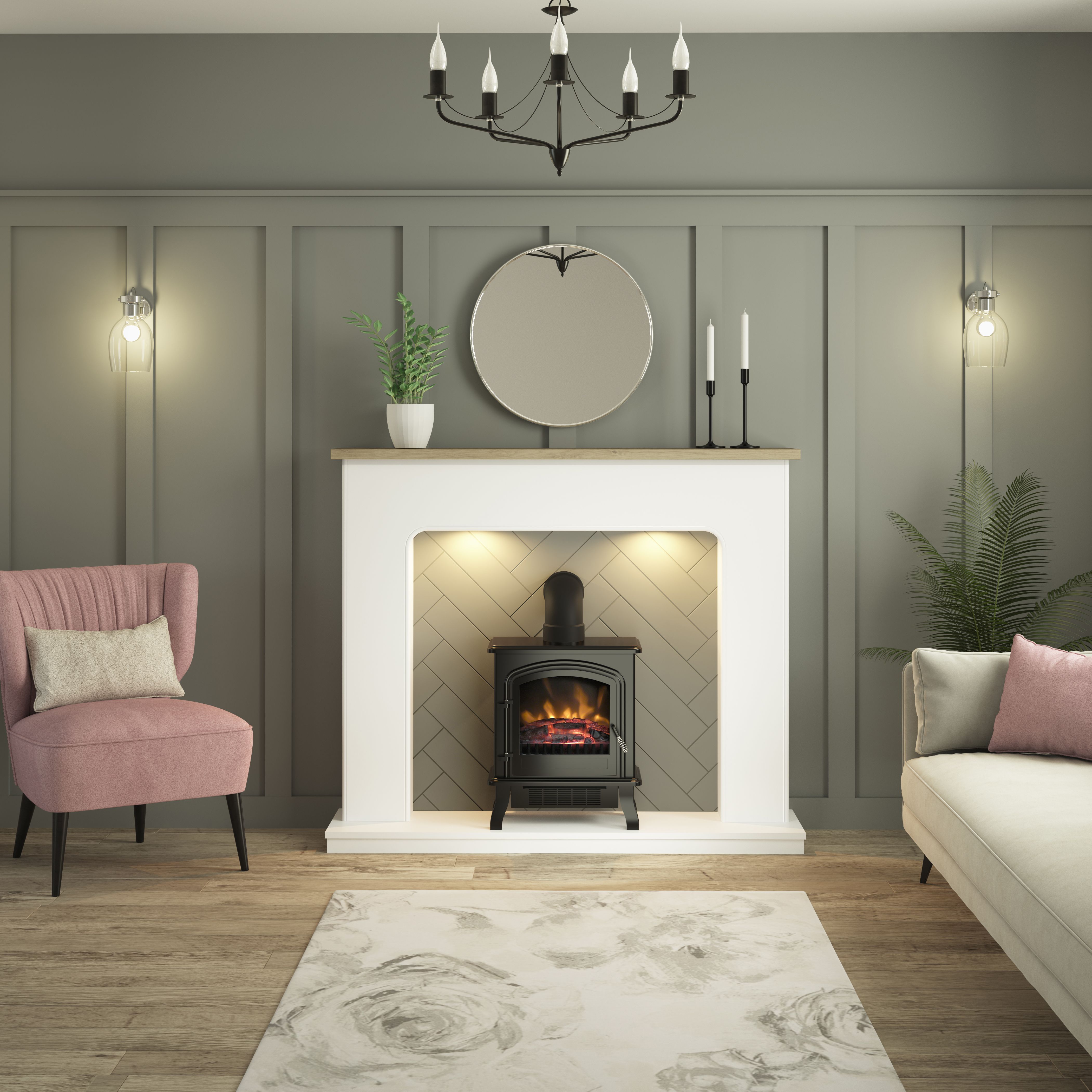 Be Modern Charing White & oak Electric Fire suite
