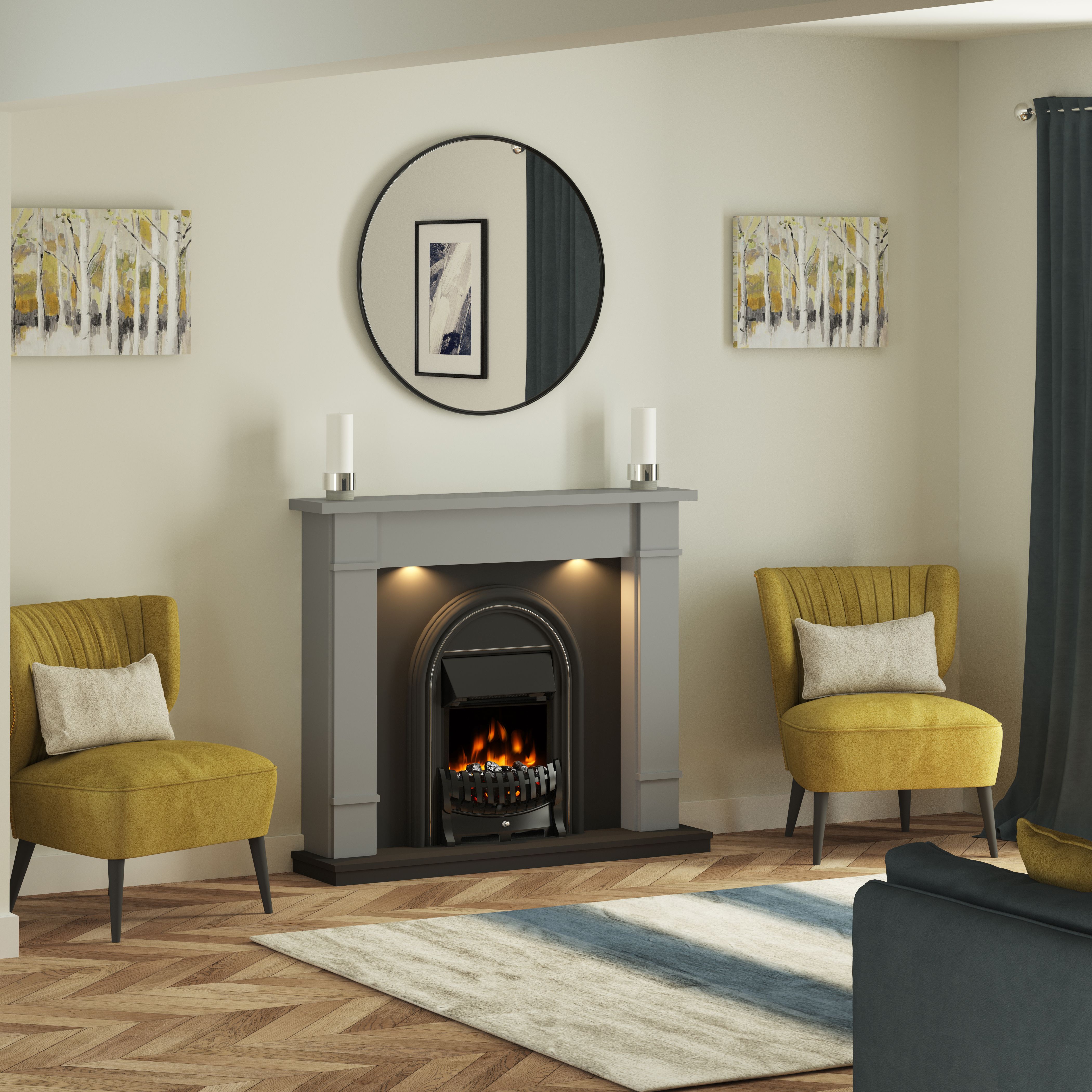 Be Modern Deansgate Light grey & black Electric Fire suite