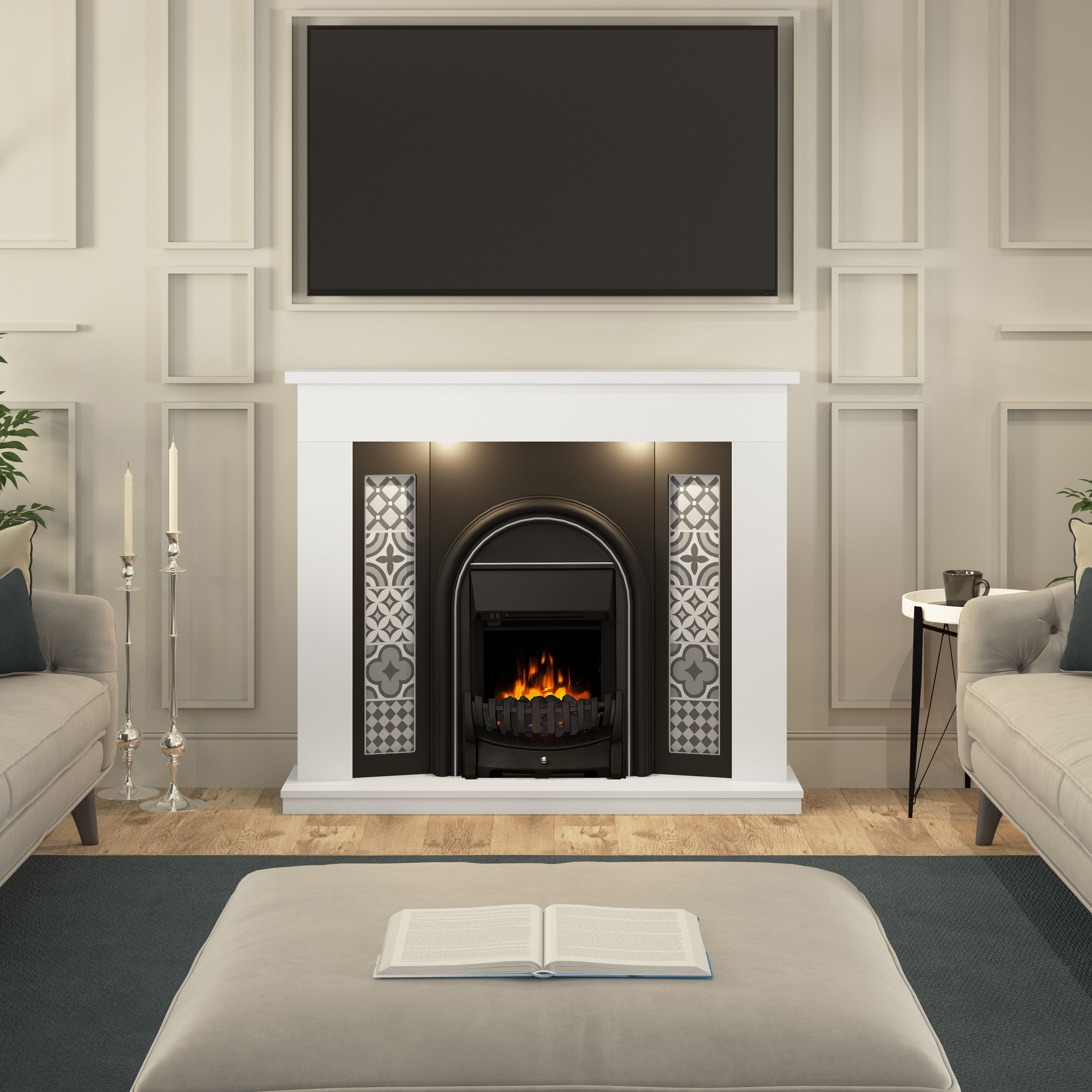 Be Modern Elberton Ash white & black Electric Fire suite