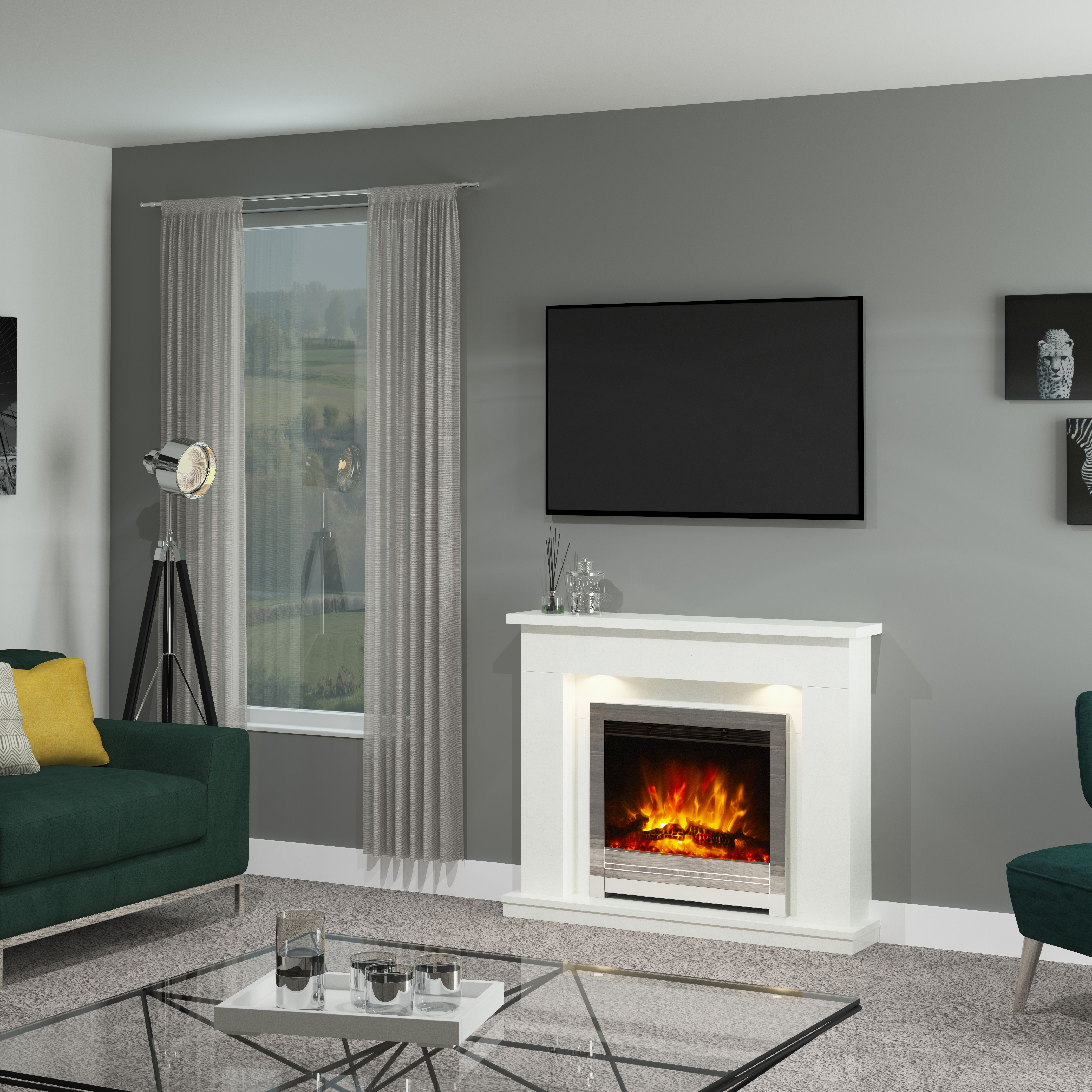 Be Modern Ellenslea White marble Electric Fire suite