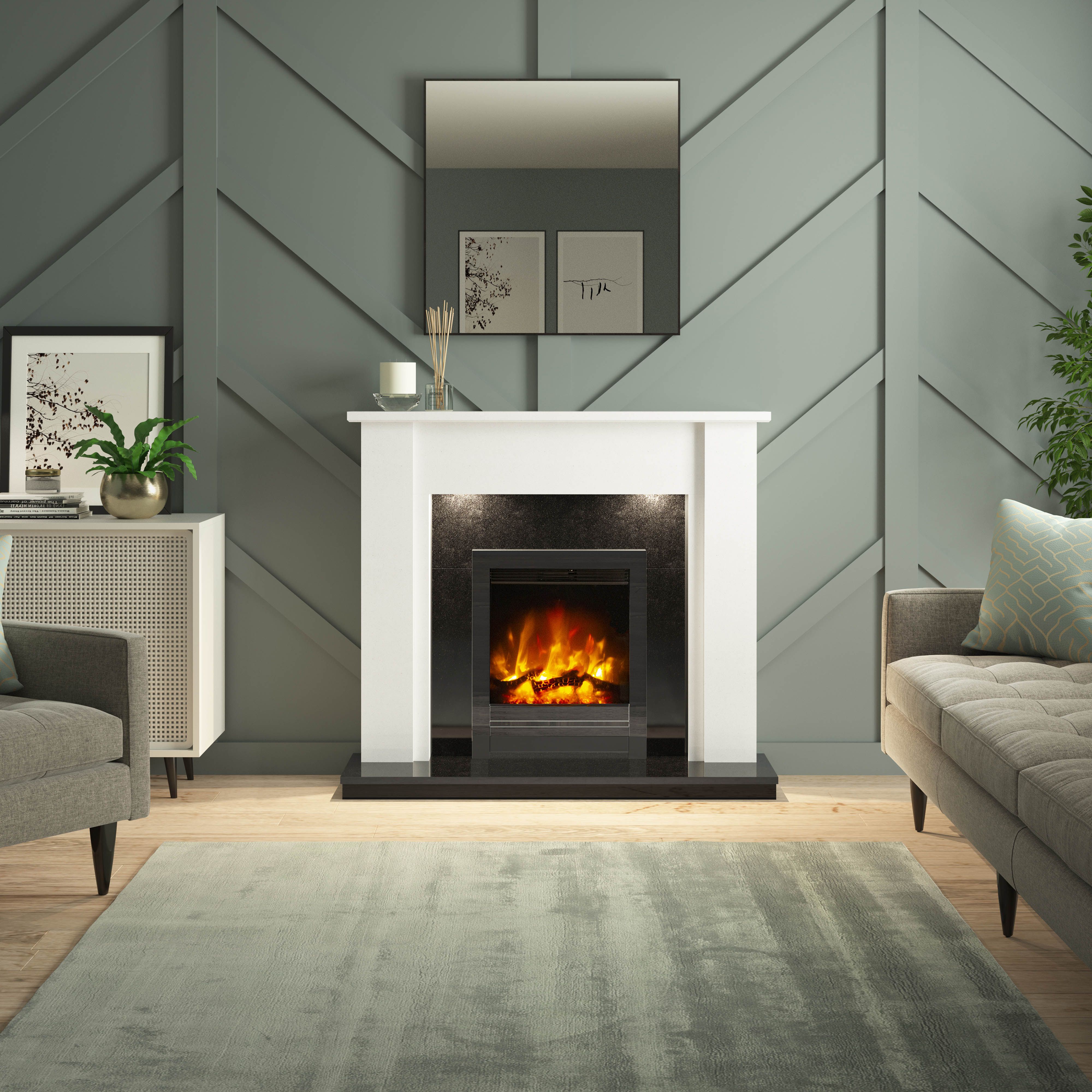 Be Modern Elysia White & Black Stone effect Outset Electric Fire suite
