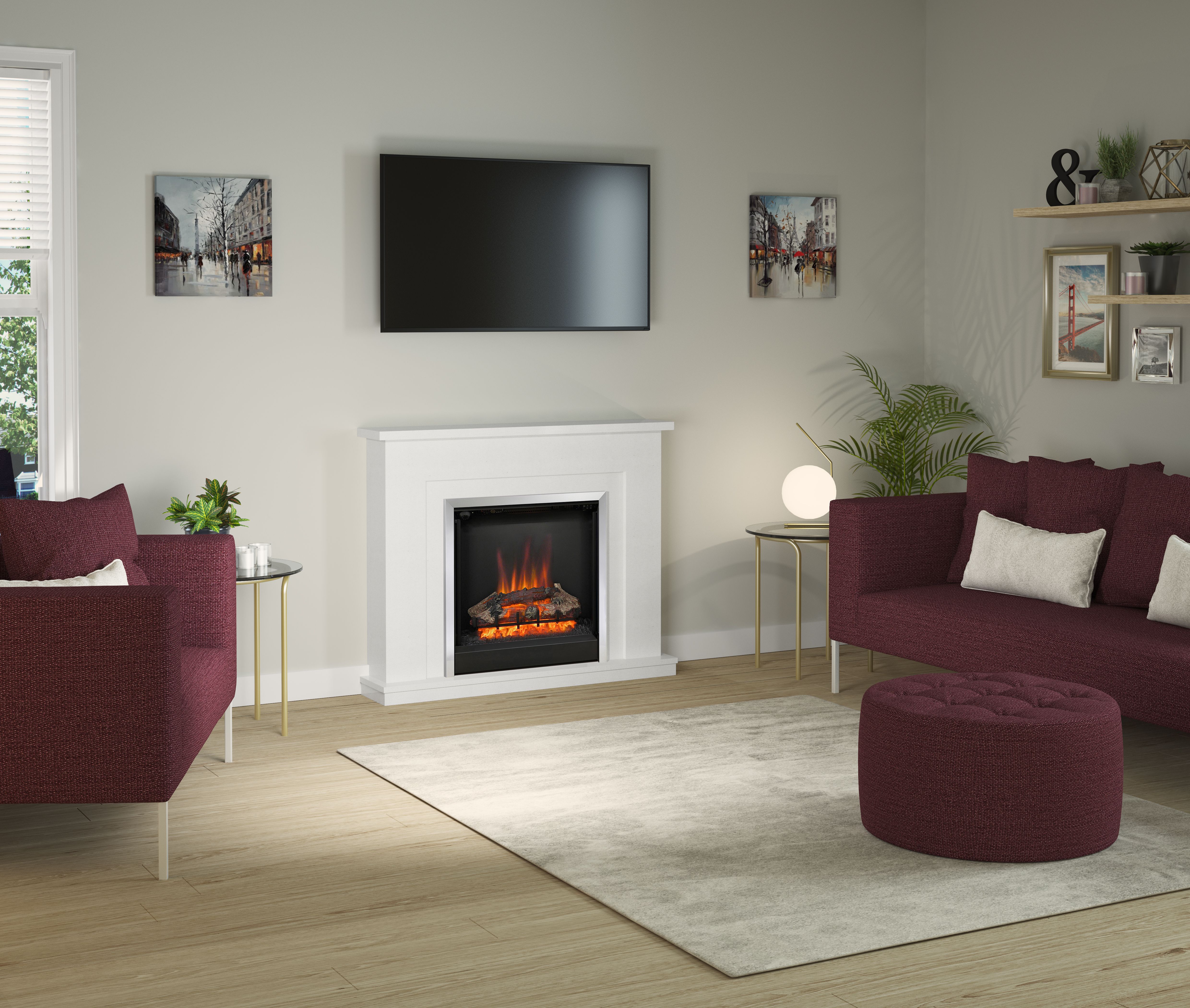 Be Modern Evelina Black & white Chrome effect Electric Fire suite