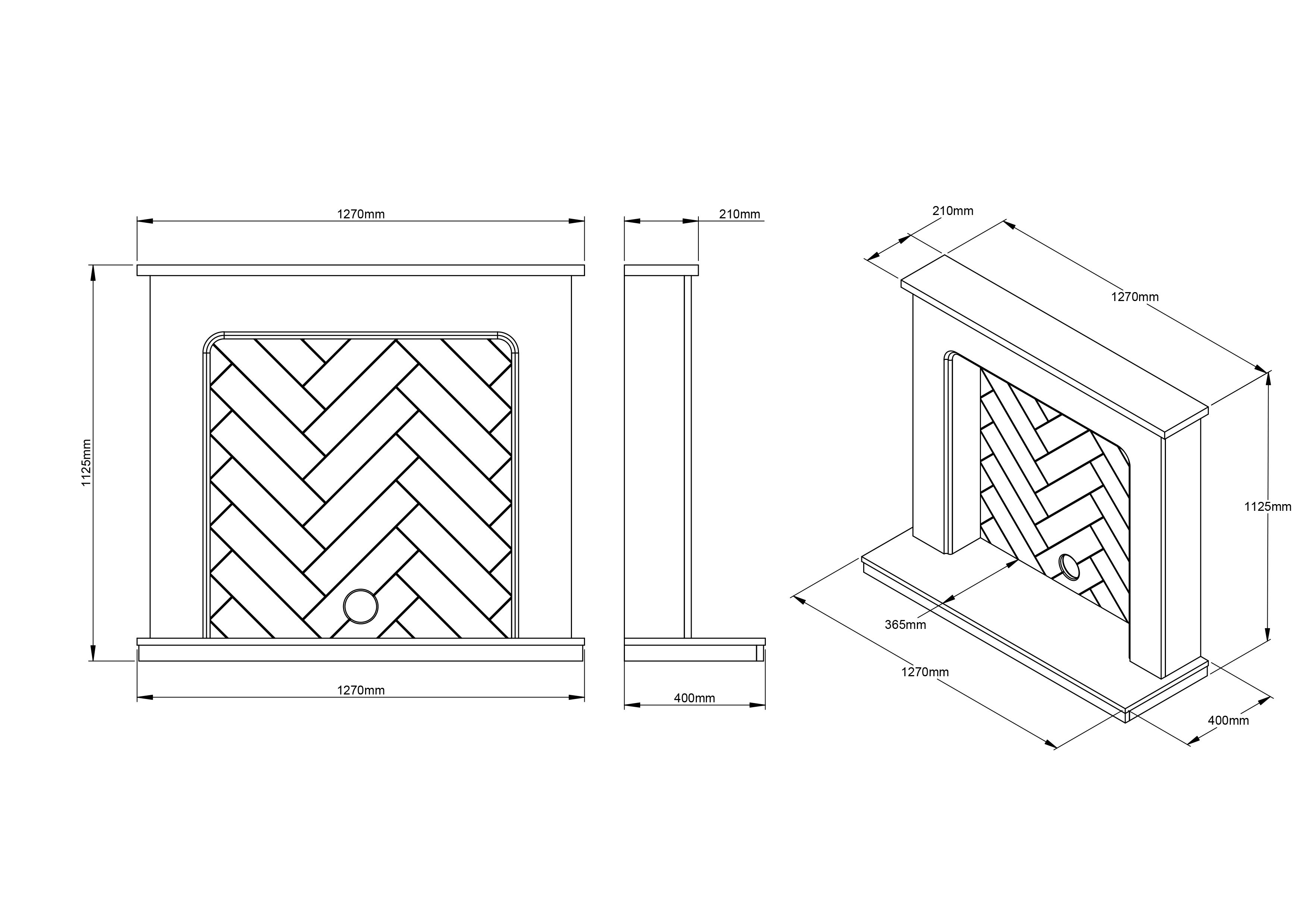 Be Modern Fontwell White marble & grey herringbone effect Electric Stove suite with lights