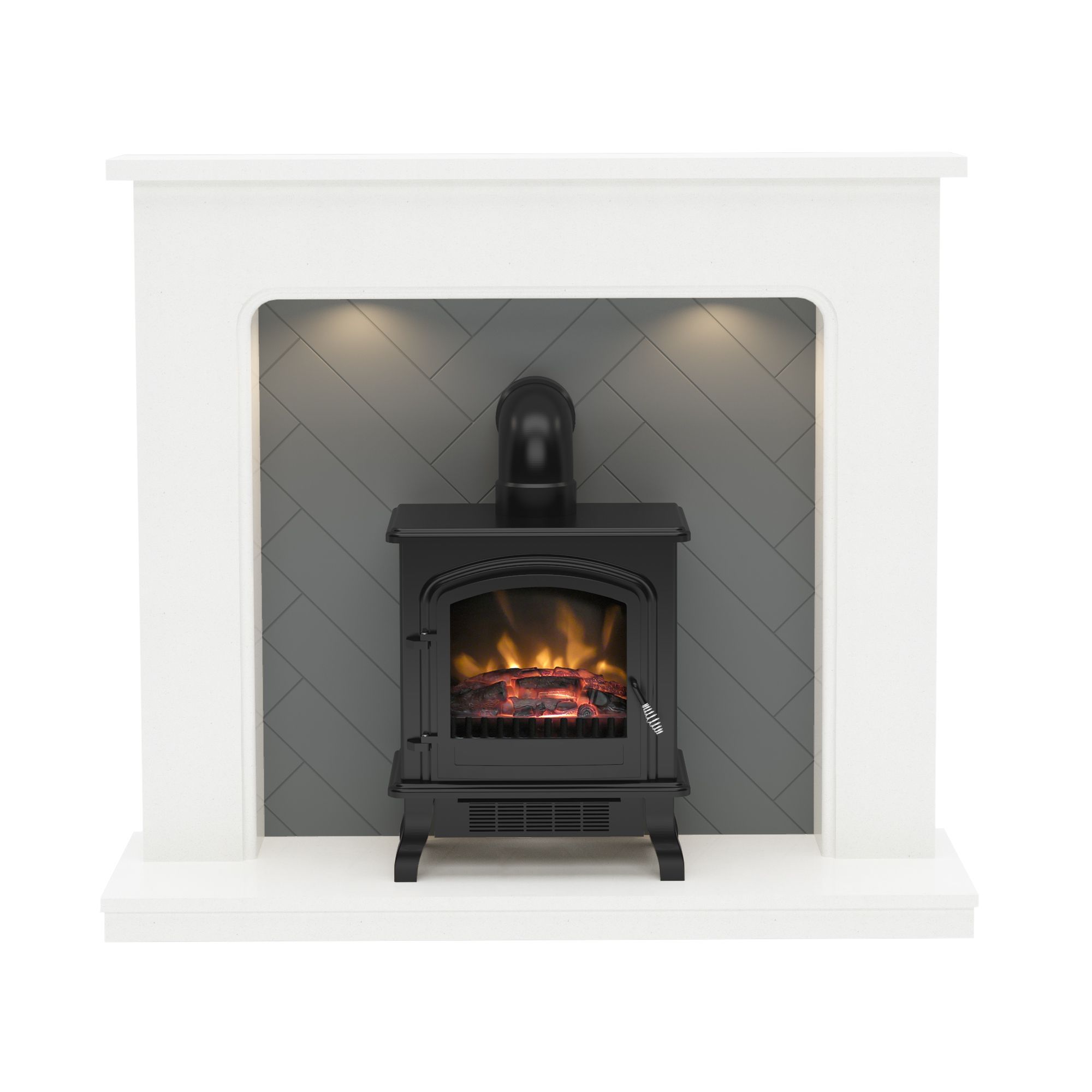Be Modern Fontwell White marble & grey herringbone effect Electric Stove suite with lights