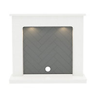 Be Modern Fontwell White marble & grey herringbone effect Fire surround set with Lights included