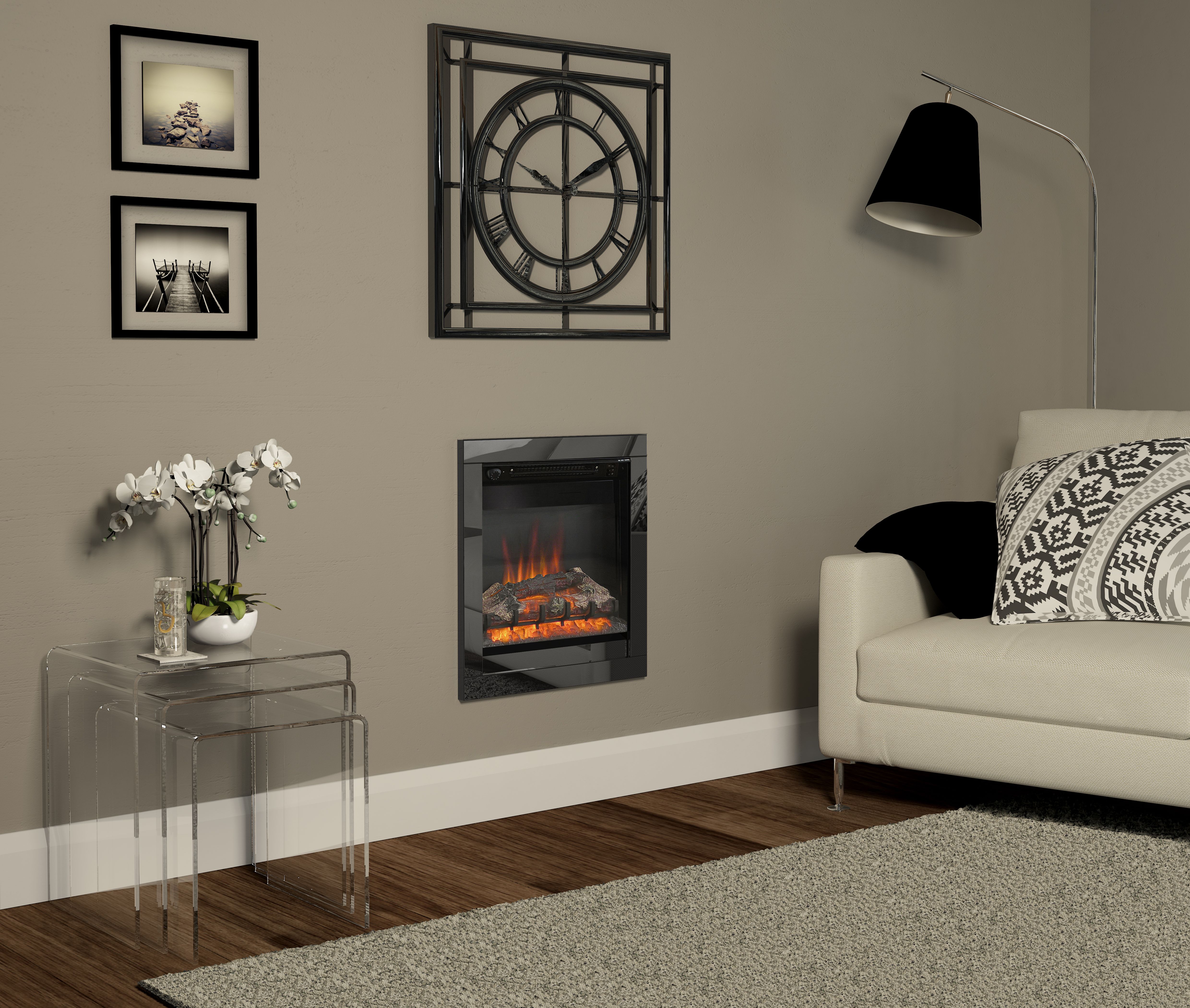 Be Modern Hagen Contemporary 2kW Polished Black Chrome effect Electric Fire
