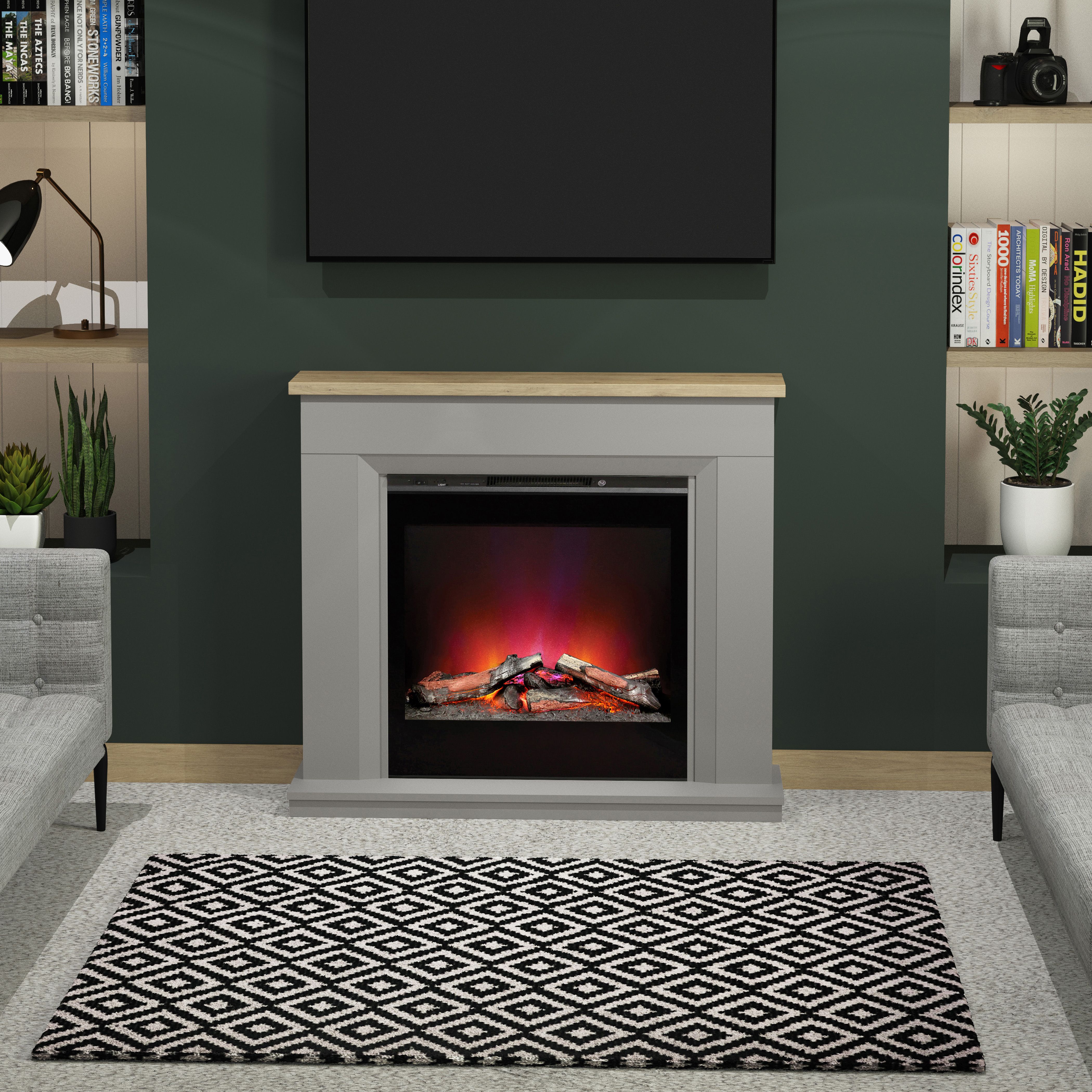 Be Modern Kingswell Dark grey Glass effect Electric Fire suite