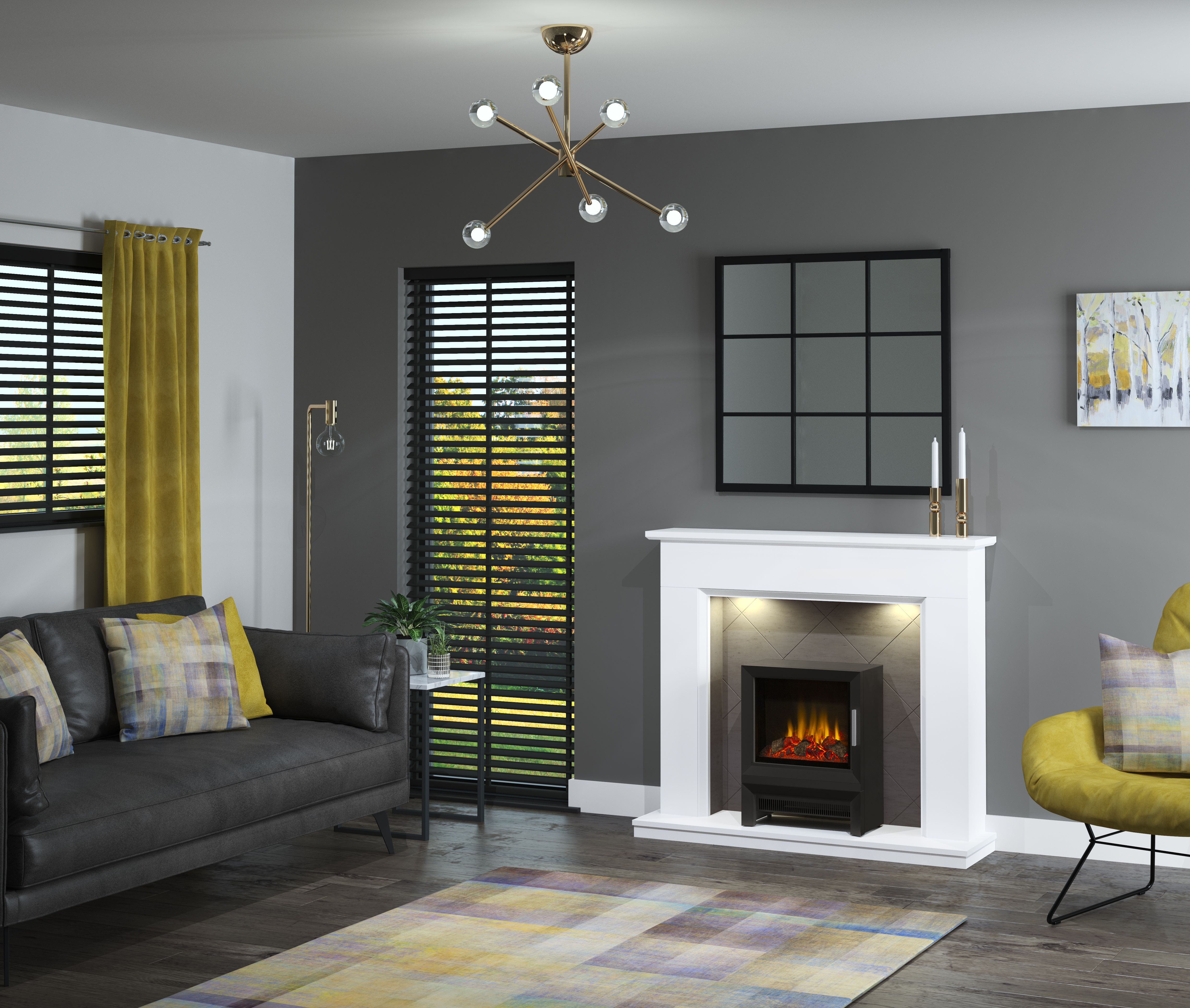 Be Modern Nightingale White, grey & black Textured stone effect Electric Stove suite