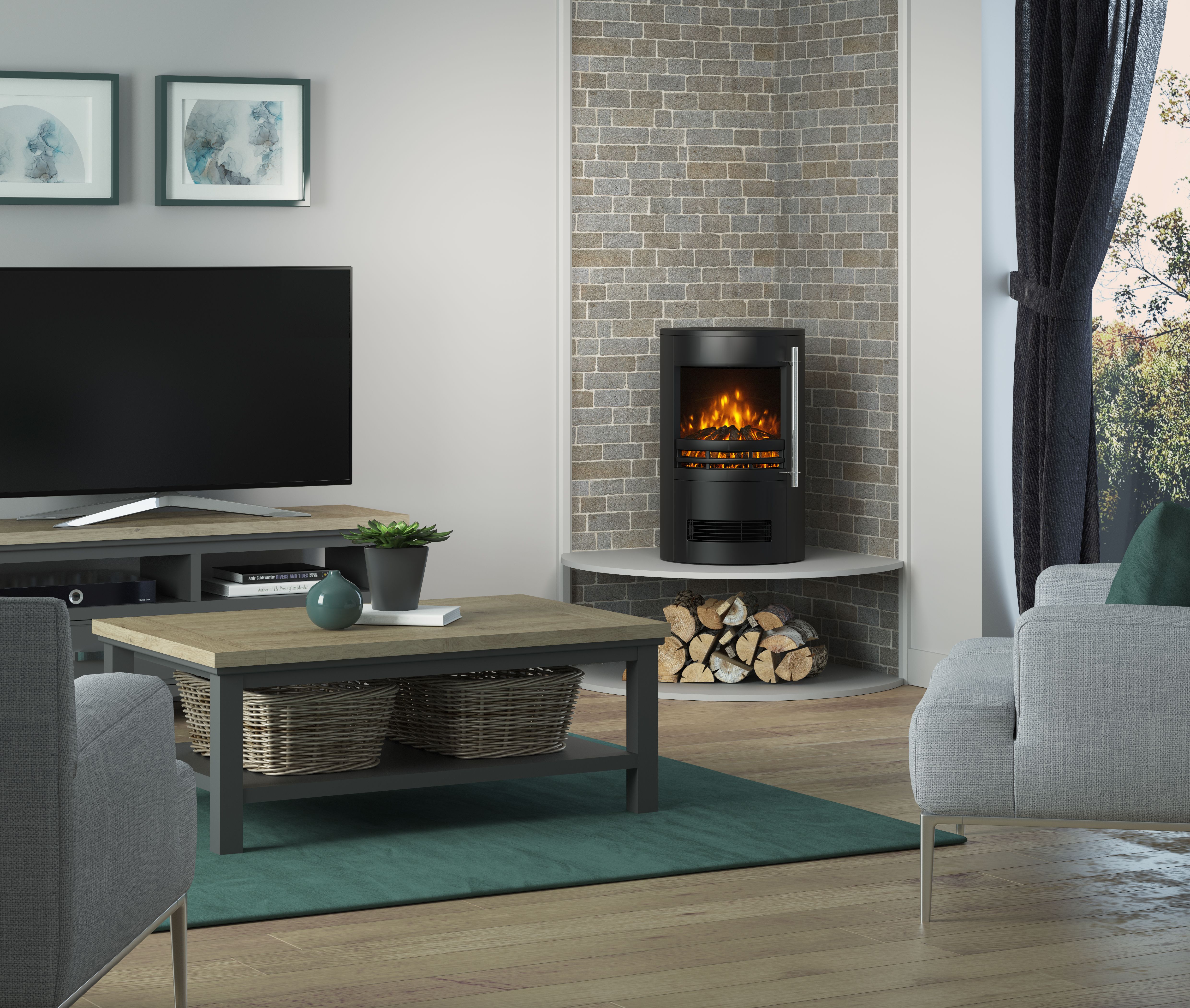 Be Modern Orba Modern 2kW Matt Black Cast iron effect Electric Stove
