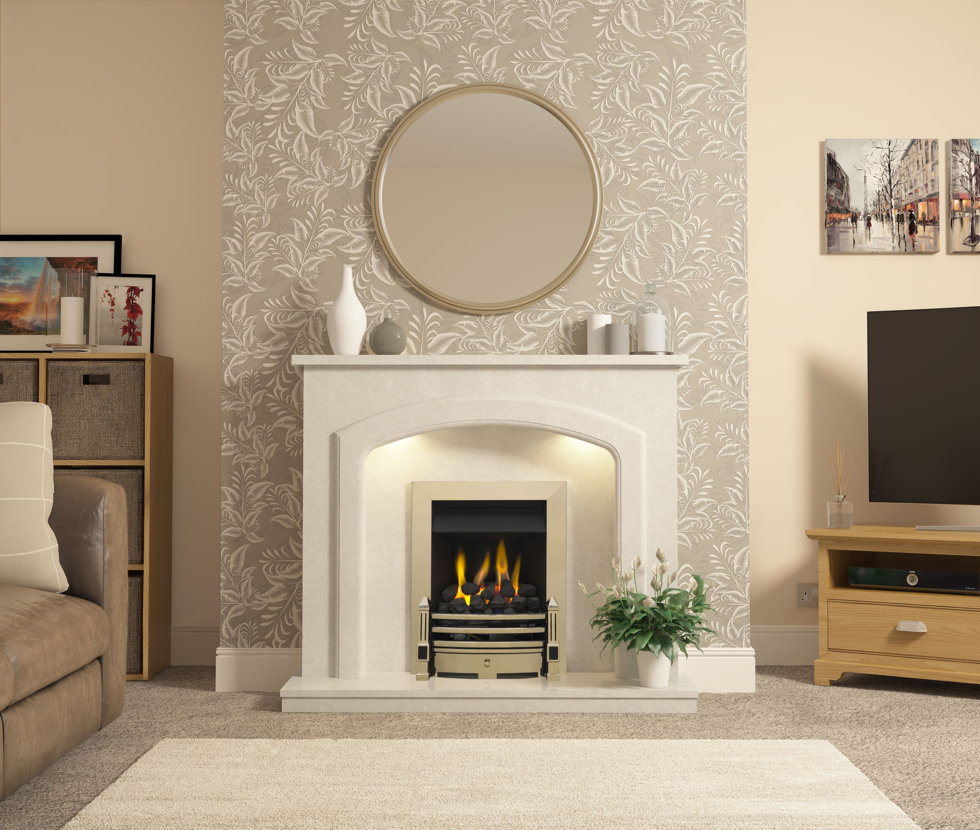 Be Modern Perlita Manila Fire surround set with Lights included
