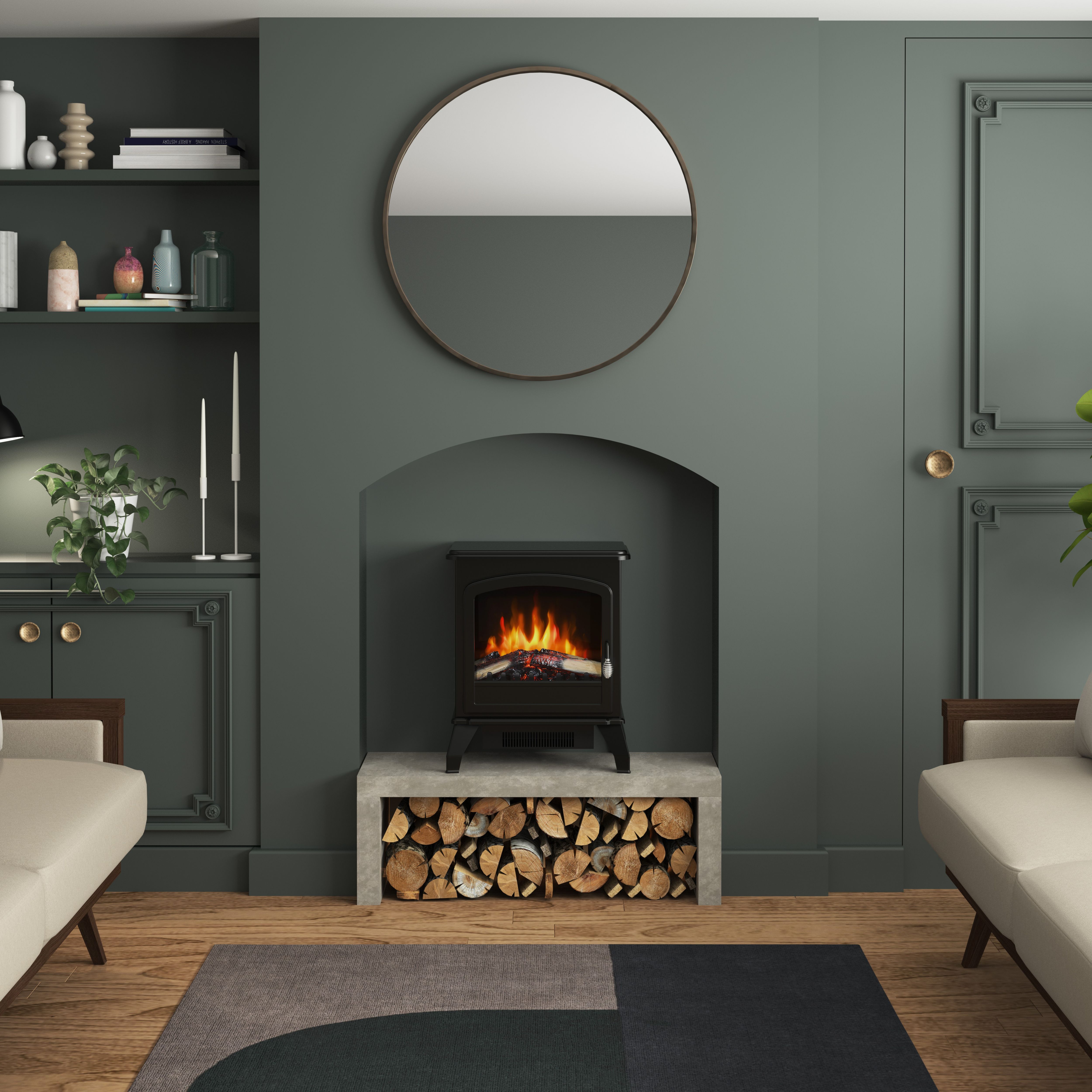 Be Modern Torworth 1.8W Matt Black Electric Stove (H)595mm (W)495mm