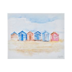 Beach hut Multicolour Canvas art (H)40cm x (W)40cm