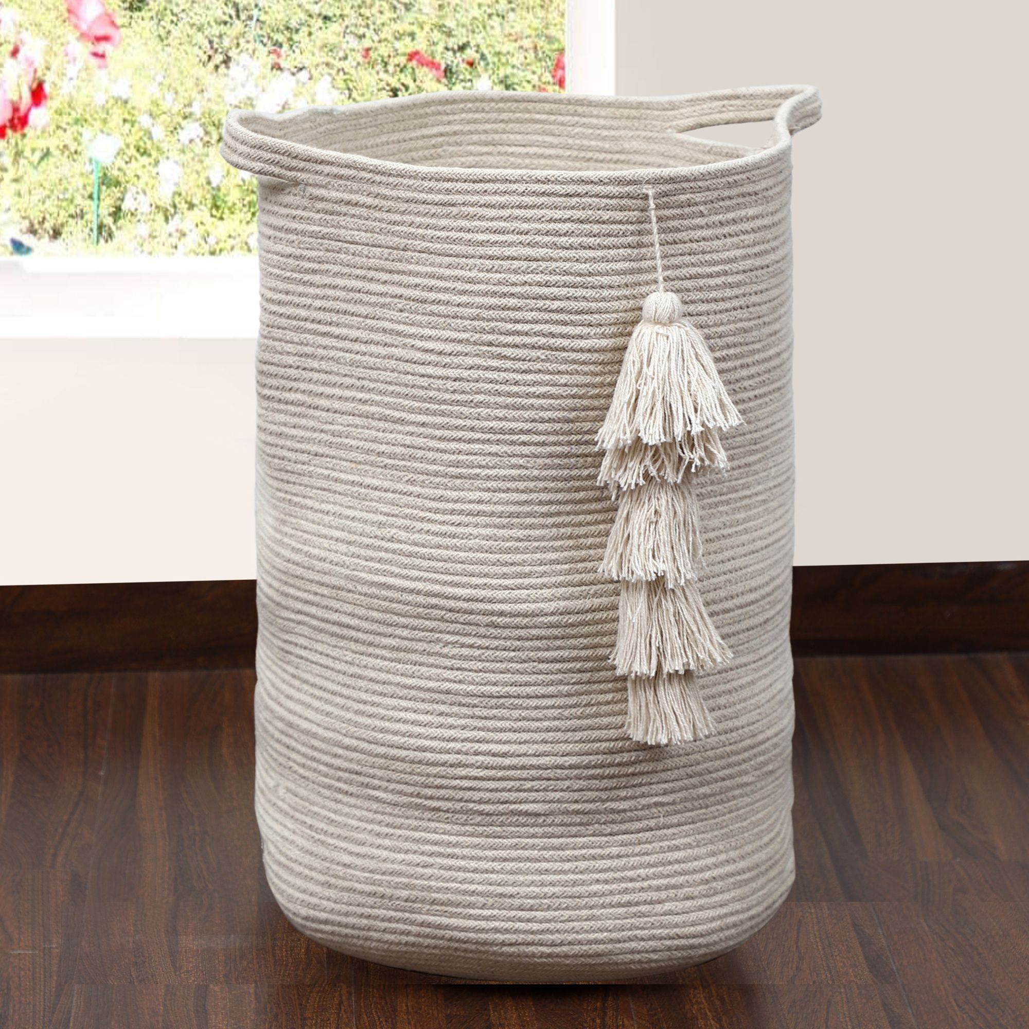 Beige Braided Cotton Small Laundry bin