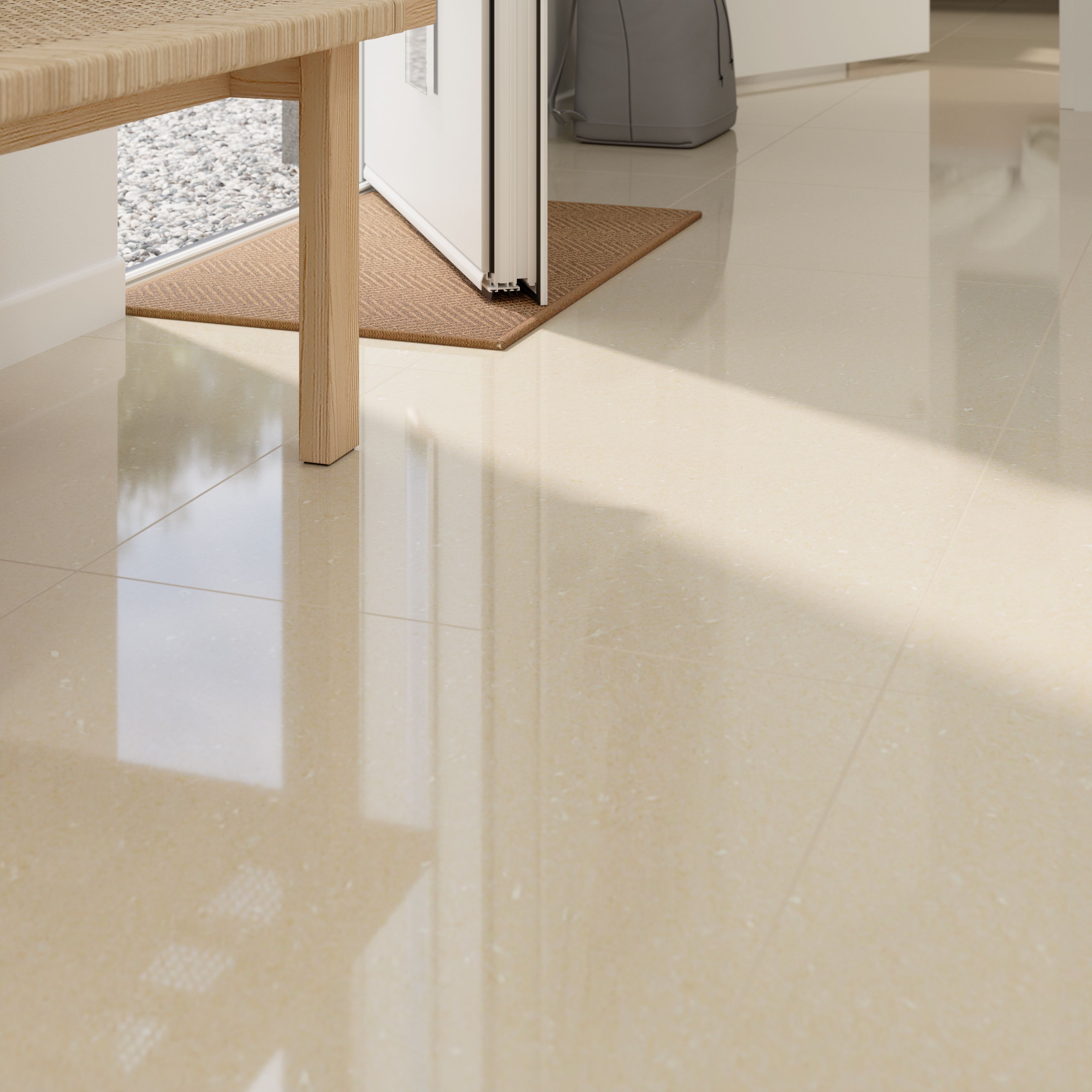 Beige Gloss Marble effect Porcelain Indoor Wall & floor Tile, Pack of 4, (L)600mm (W)600mm