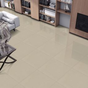 Beige Gloss Marble effect Porcelain Indoor Wall & floor Tile, Pack of 4, (L)600mm (W)600mm