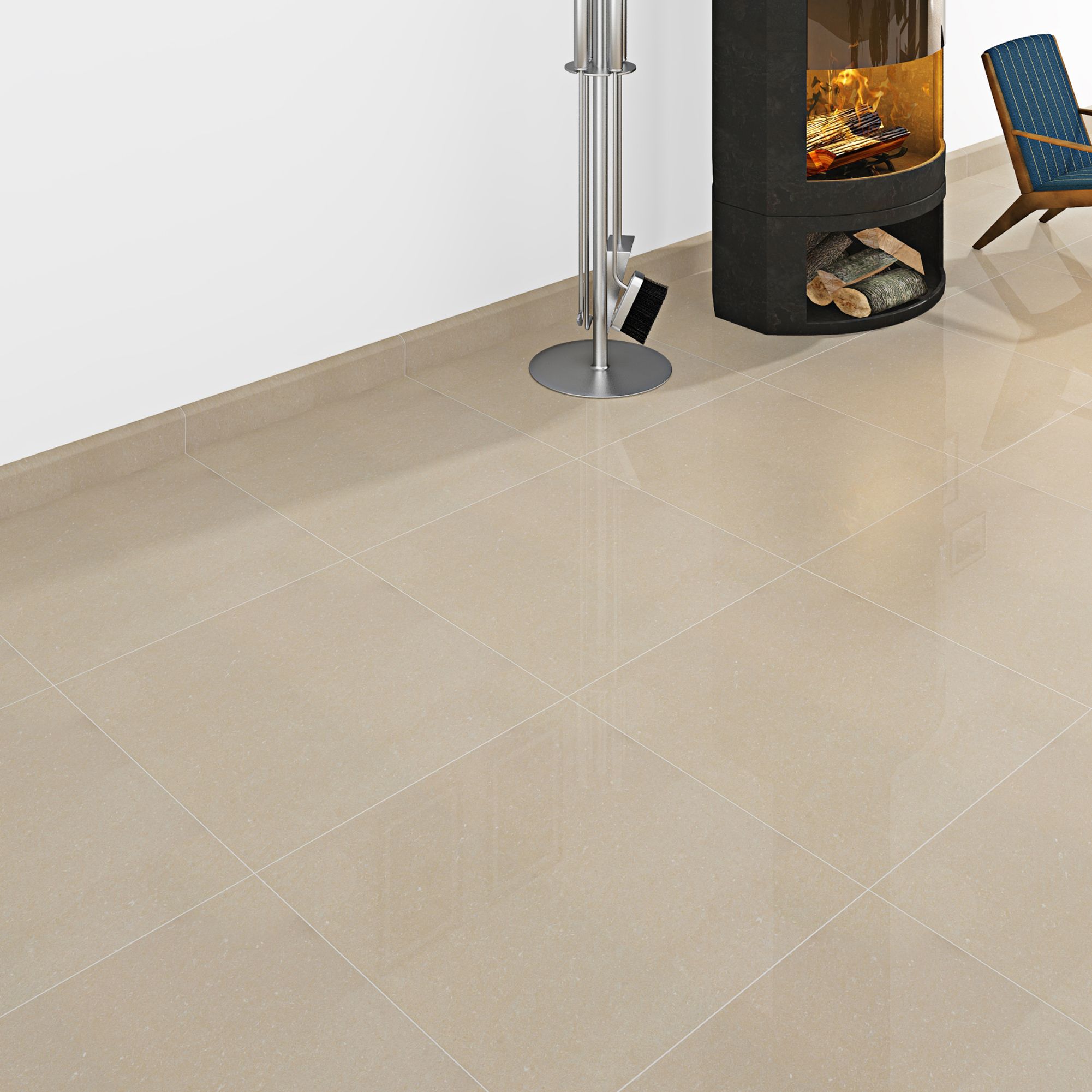 Beige Gloss Marble effect Porcelain Indoor Wall & floor Tile, Pack of 4, (L)600mm (W)600mm
