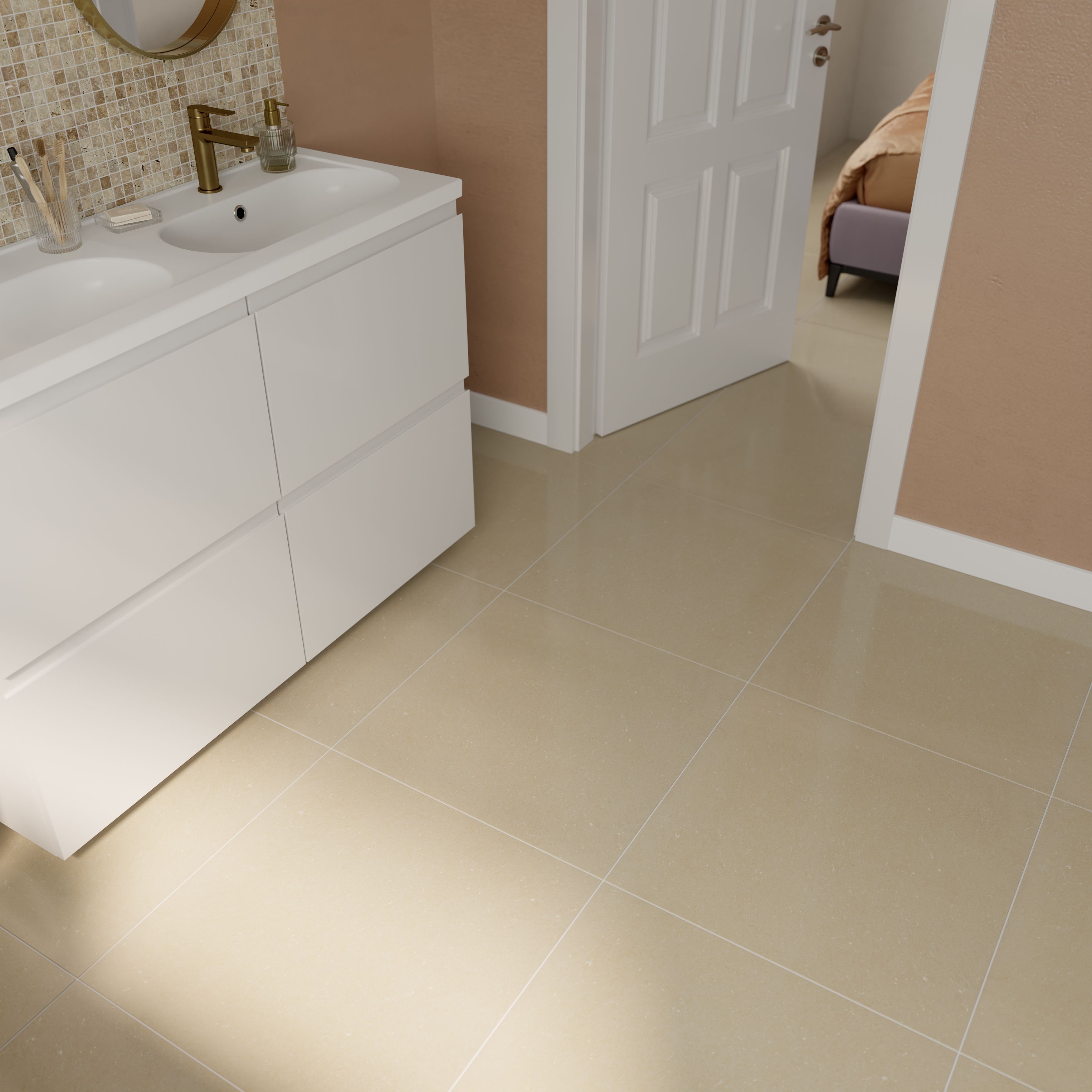 Beige Gloss Marble effect Porcelain Wall & floor Tile Sample