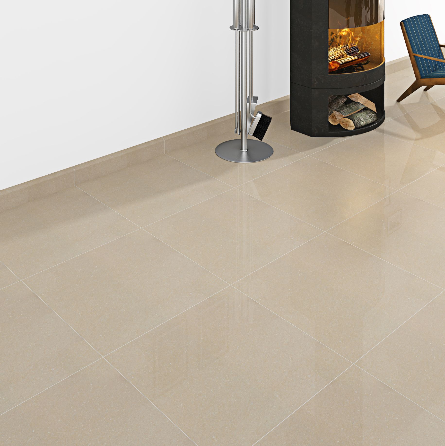 Beige Gloss Marble effect Porcelain Wall & floor Tile Sample