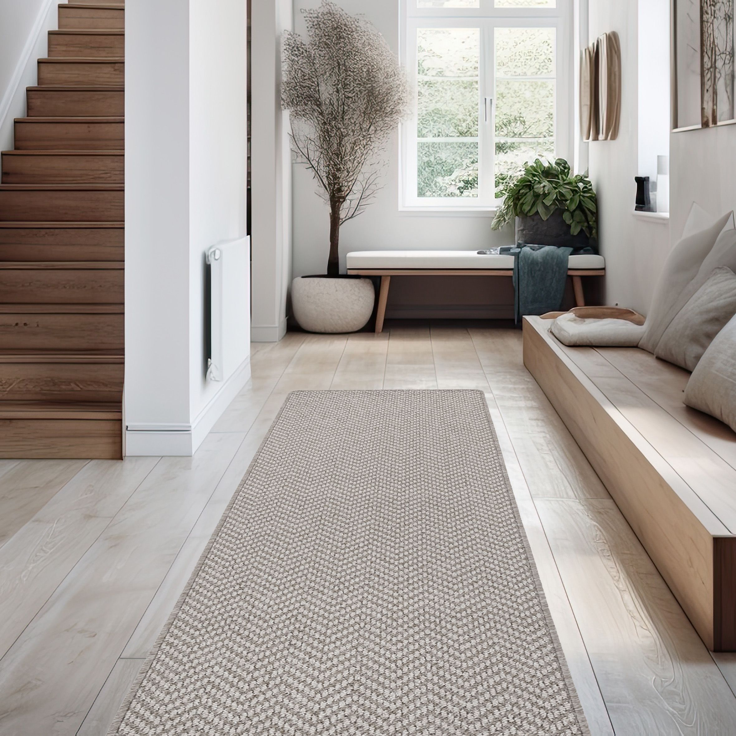 Beige Herringbone Medium Runner, (L)180cm x (W)57cm