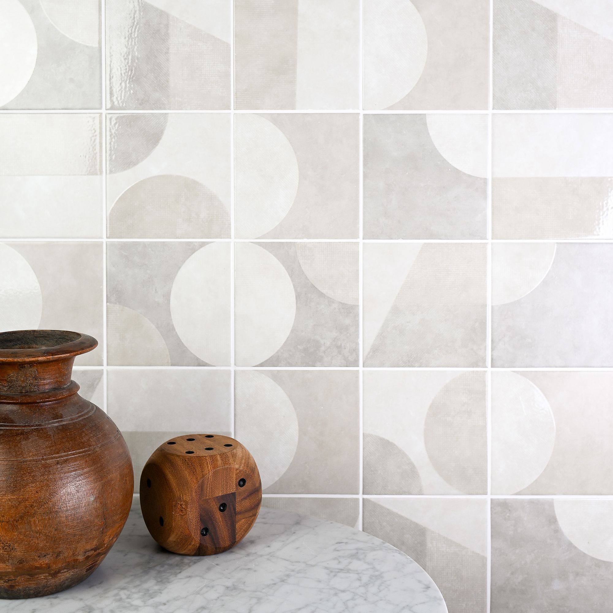 Beige Matt Patterned Ceramic Wall Tile, Pack of 44, (L)150mm (W)150mm