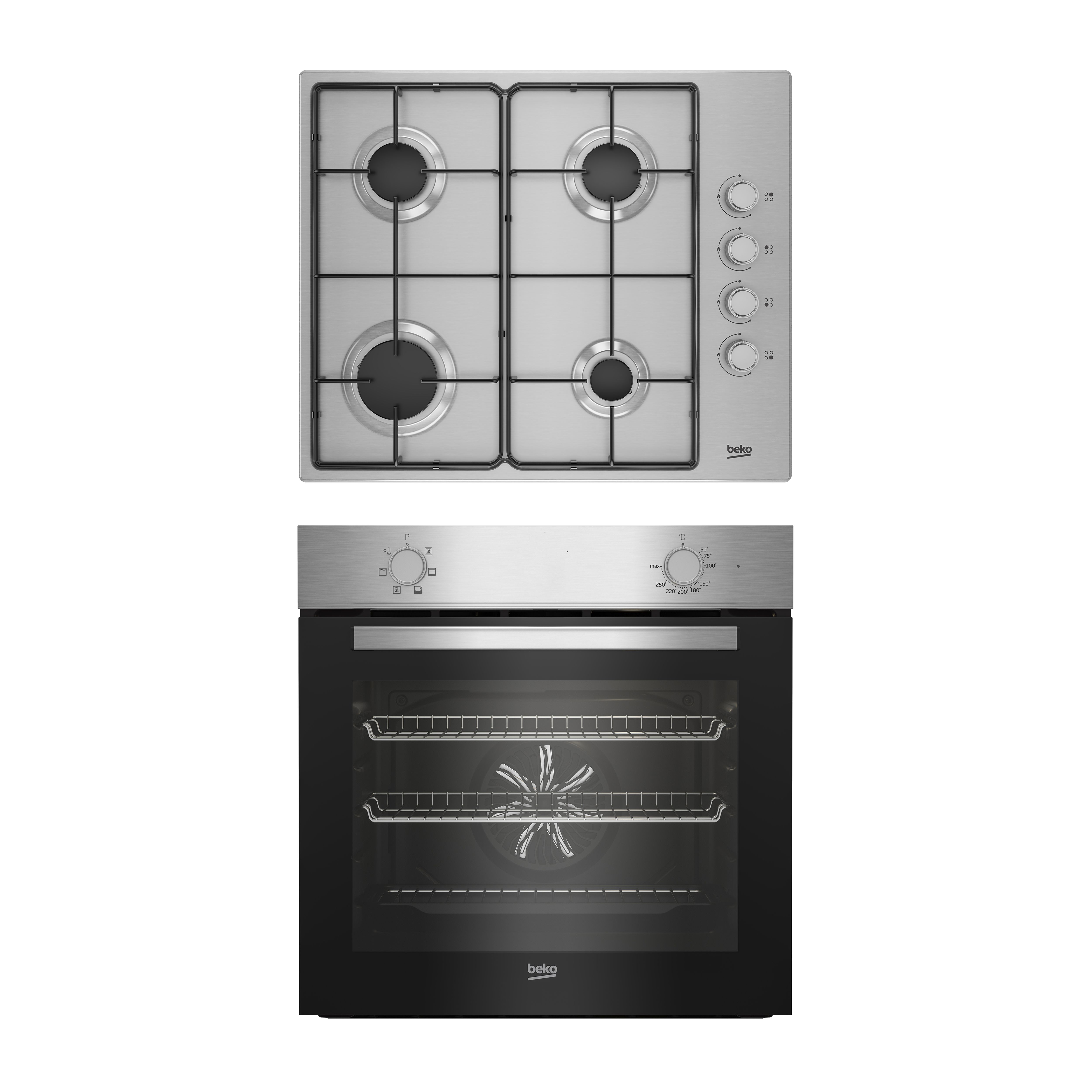 Beko QBSE223SX Stainless steel Builtin Multifunction Oven & gas hob