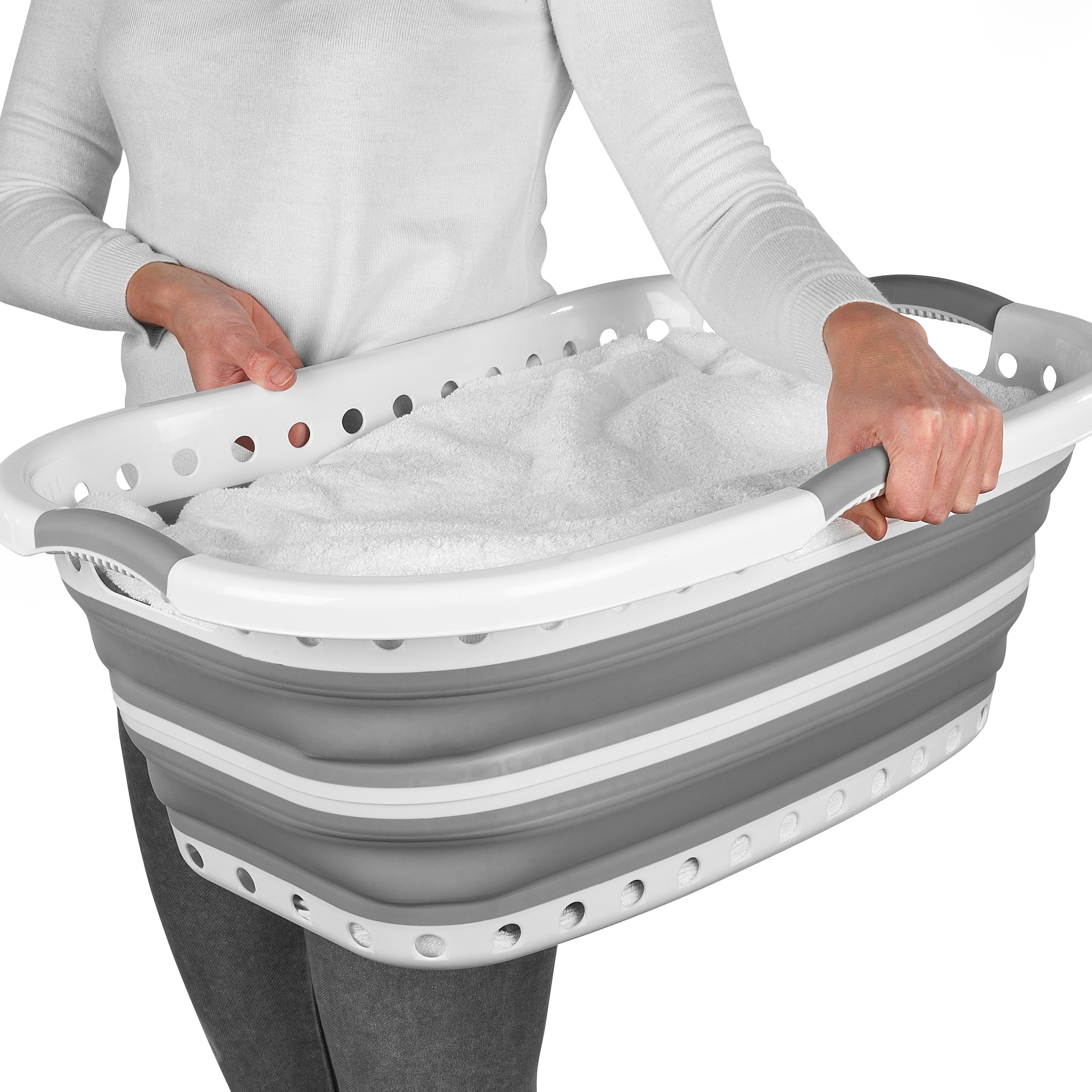 Beldray Collapsible hip hugger Grey Polypropylene Laundry basket, 37L