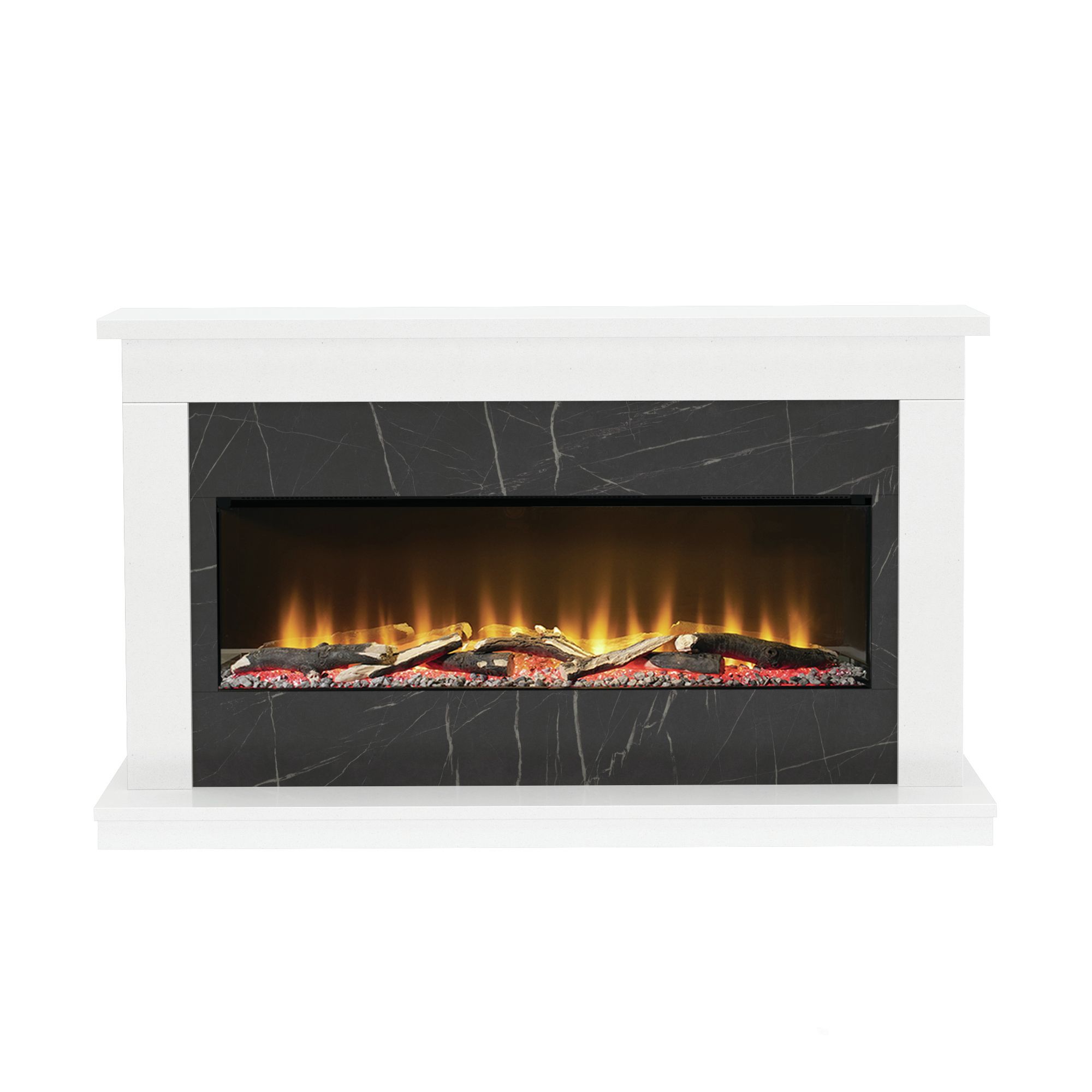 BeModern Broadfield White & Black Stone effect Electric Fire suite