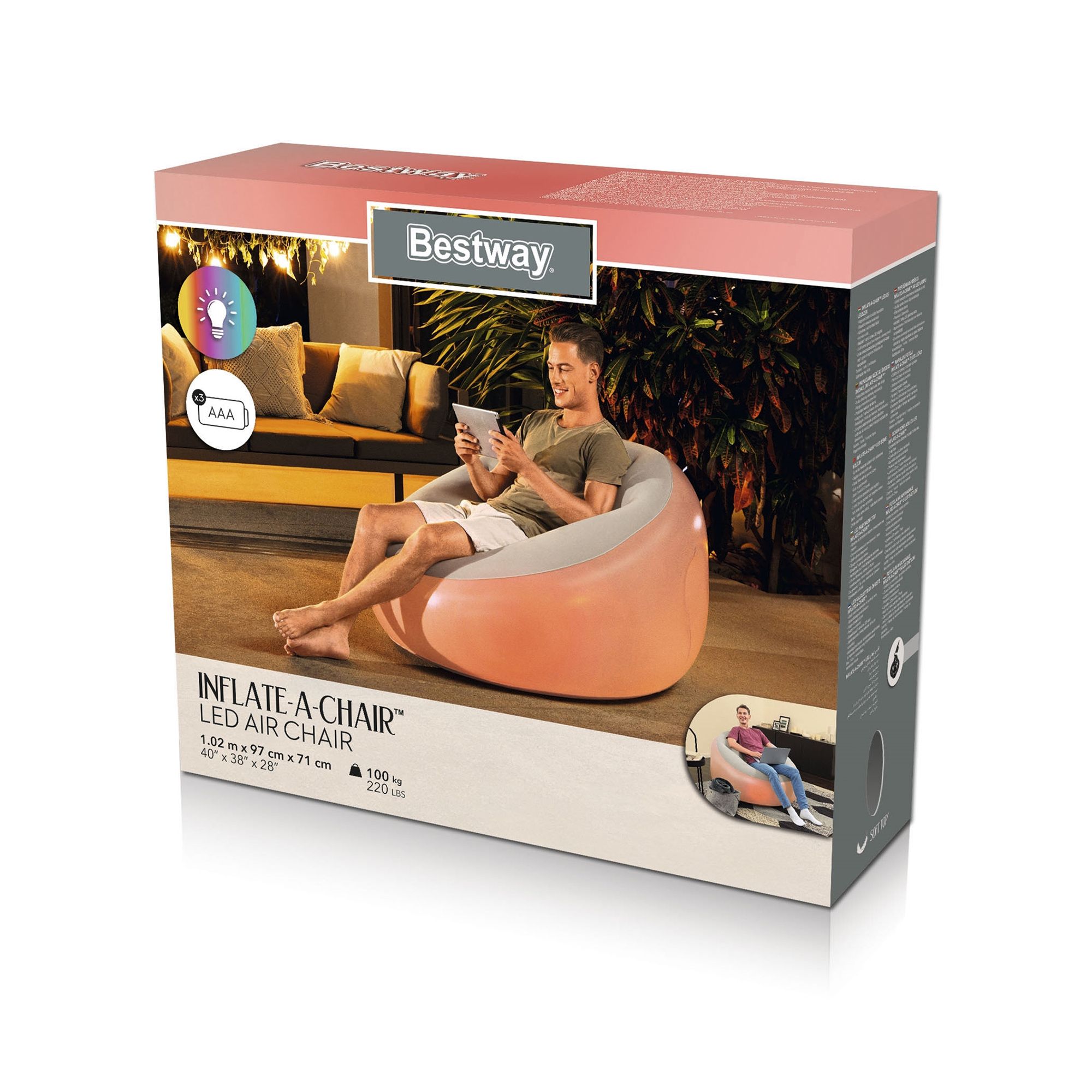 Bestway Light Grey - Multicolour LED Inflatable chair
