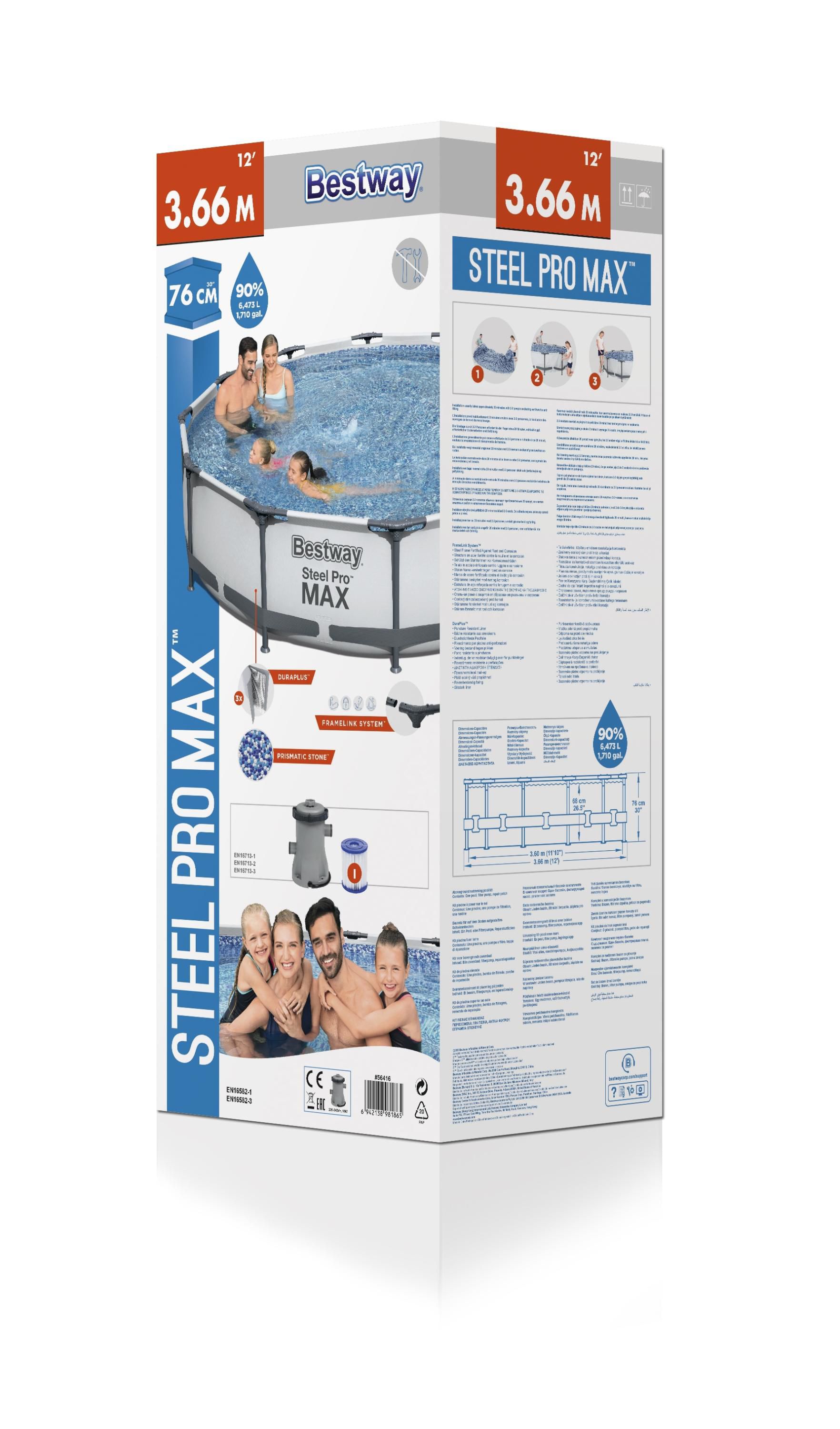 Bestway Steel pro max Polyvinyl chloride (PVC) Family swimming pool (W) 3.97m x (L) 3.66m