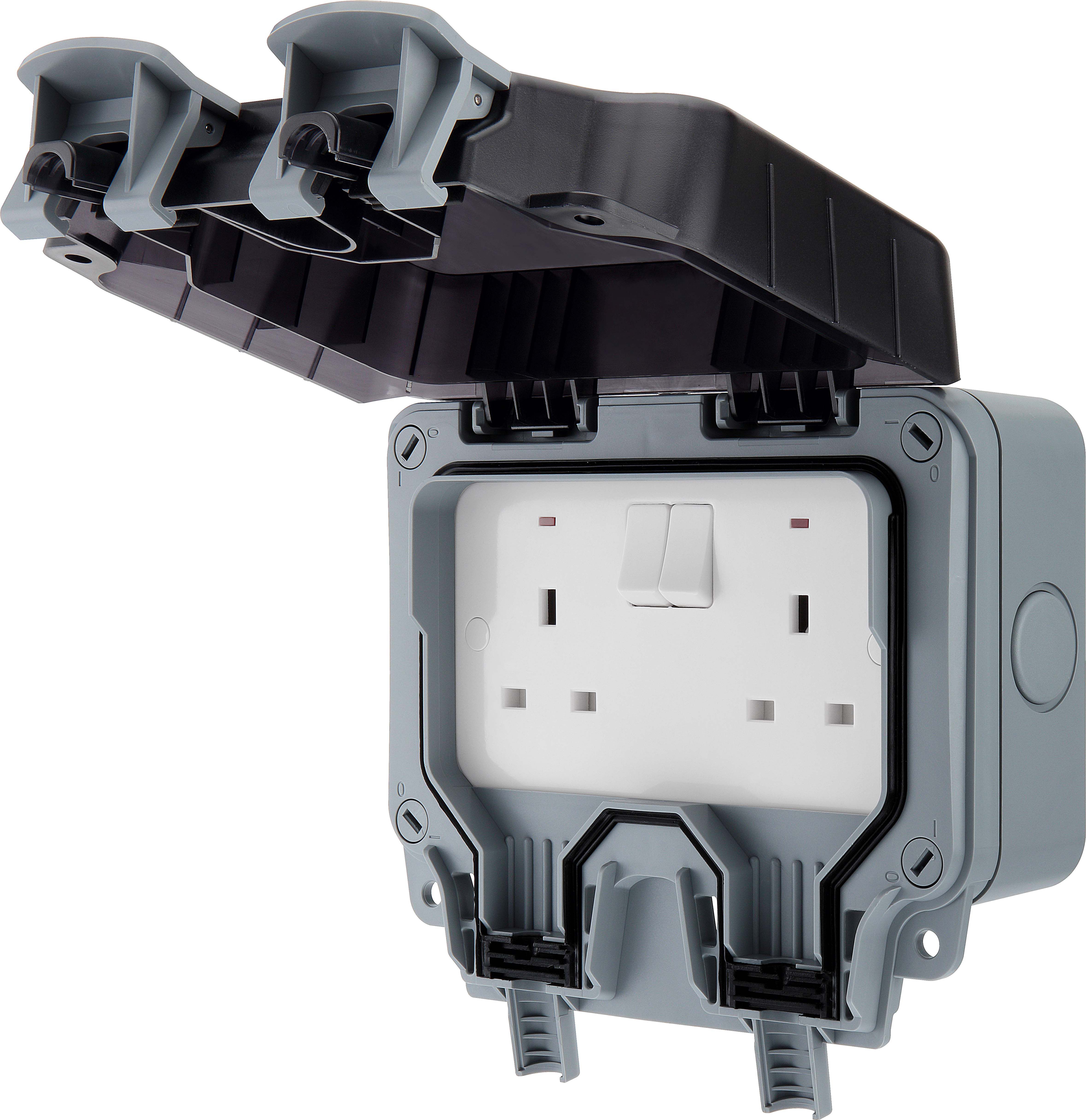BG 13A Grey 2 gang Outdoor Weatherproof switched socket