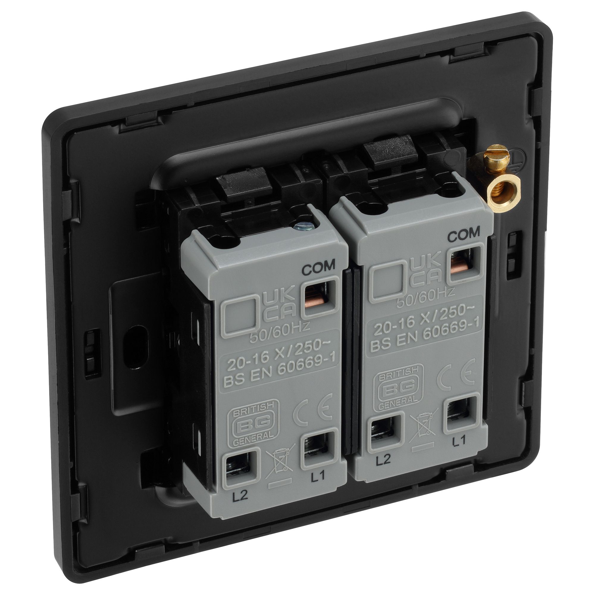 BG 20A 2 way 2 gang Light switch Screwless Satin Brass effect