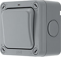 BG 20A Grey 1 gang Outdoor Weatherproof switch with LED indicator