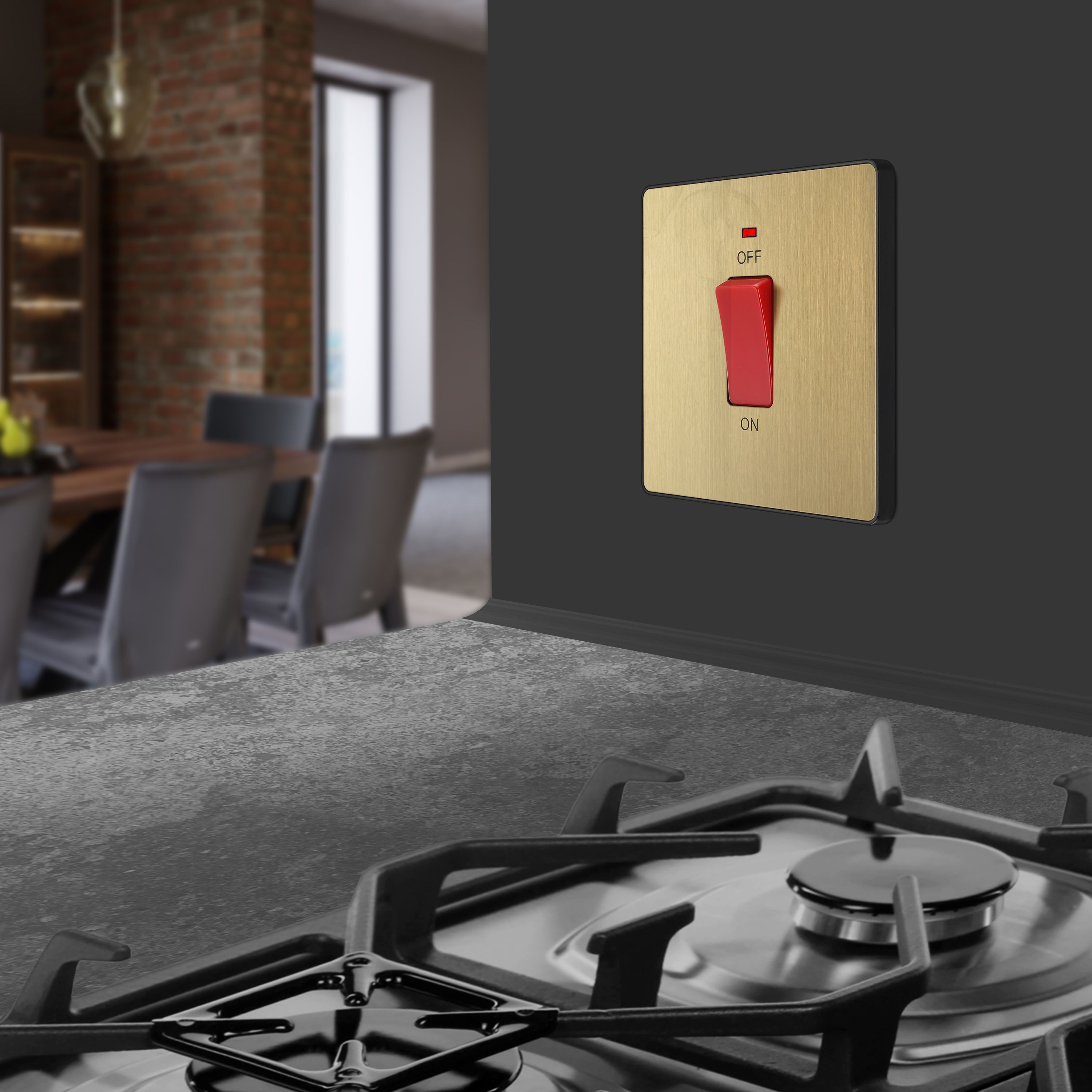 BG 45A 2 way 1 gang Cooker switch Screwless Satin Brass effect