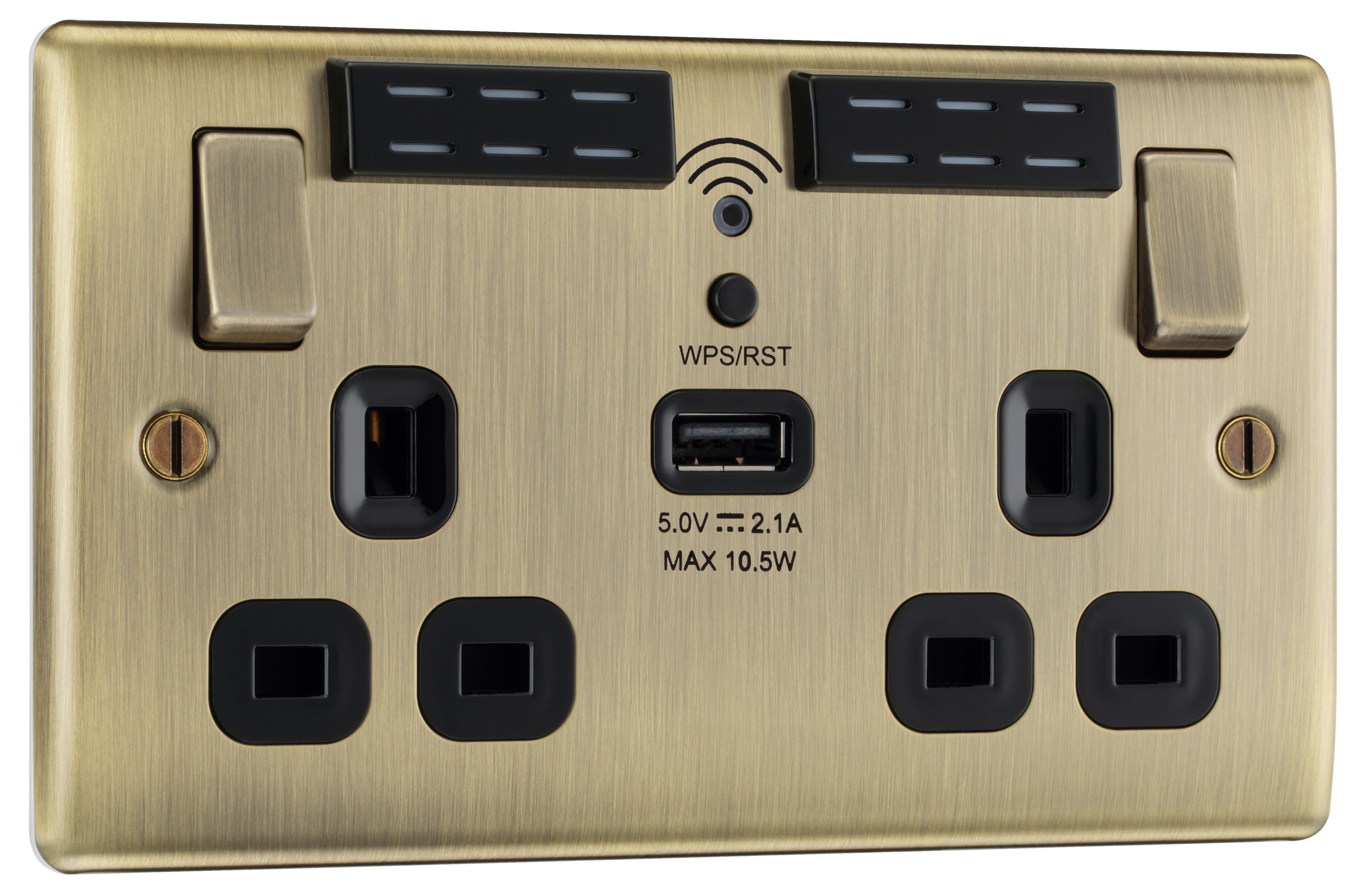BG Antique Brass 13A Switched Double WiFi extender socket with USB