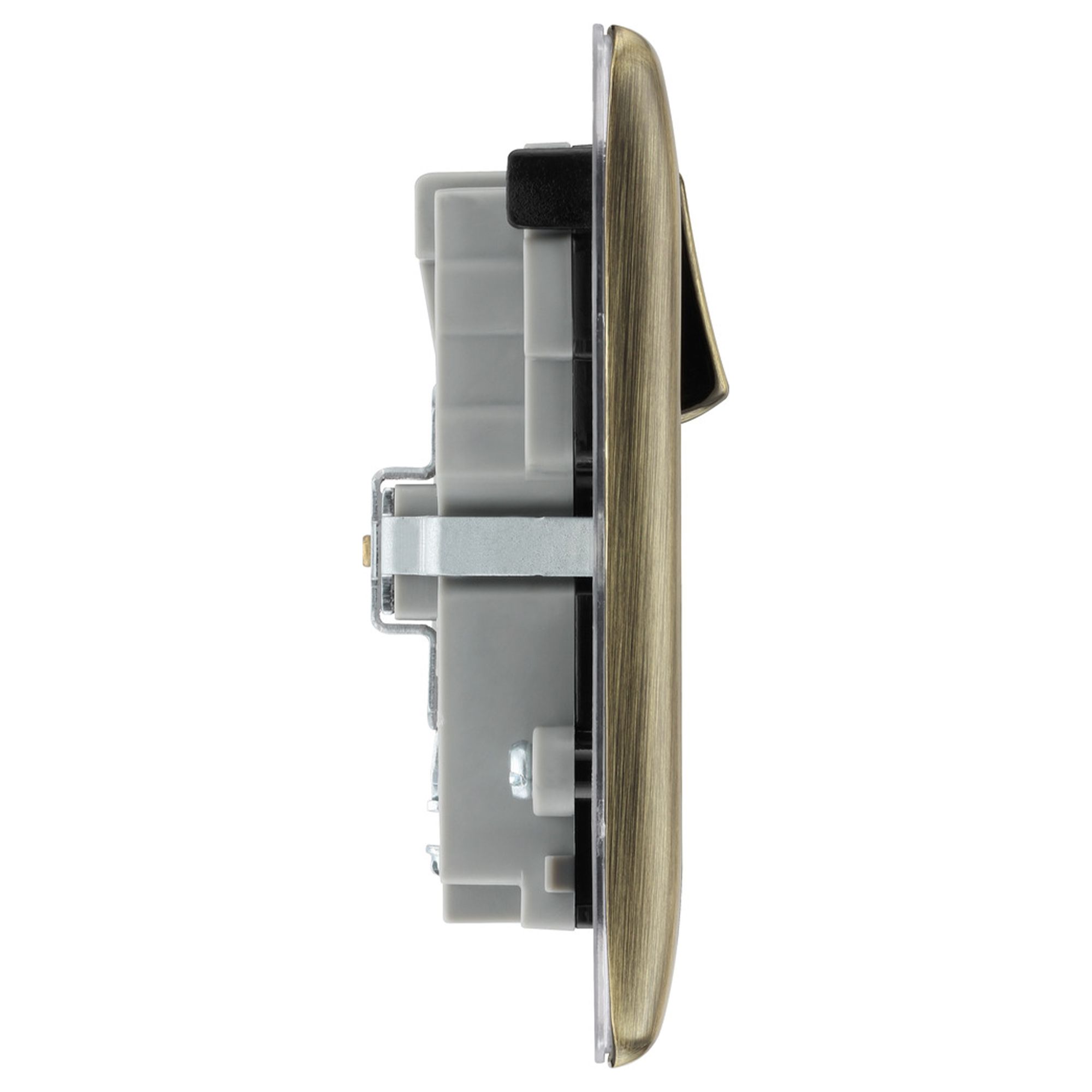 BG Antique Brass Double 13A 22W Raised slim Switched Screwed Socket with USB, x2 & Black inserts