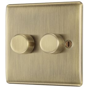 BG Antique Brass Raised slim profile Double 2 way 400W Screwed Dimmer switch