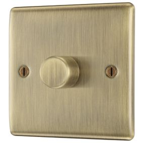 BG Antique Brass Raised slim profile Single 2 way 400W Screwed Dimmer switch