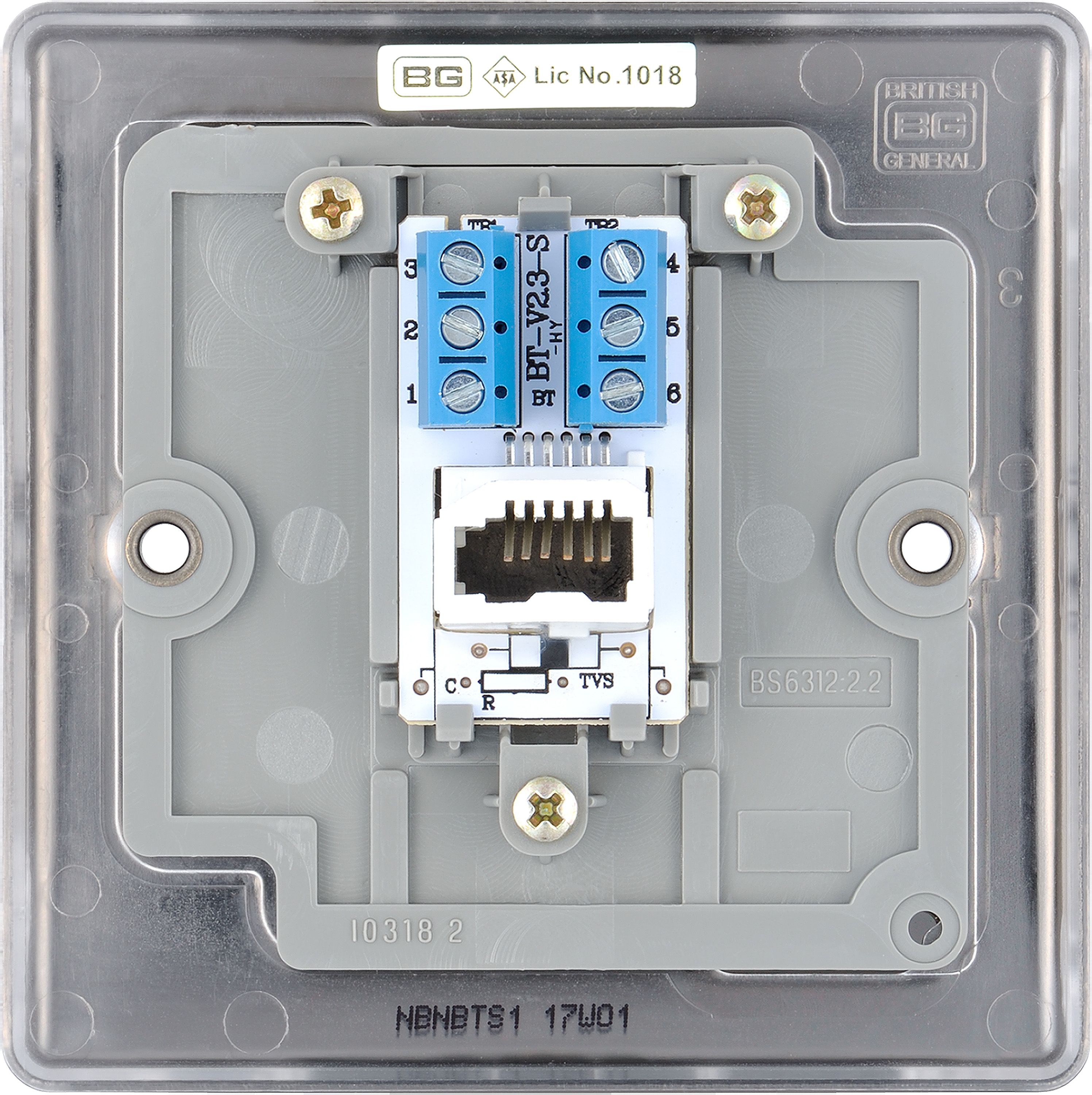 BG Black Nickel 1 gang Slave telephone socket