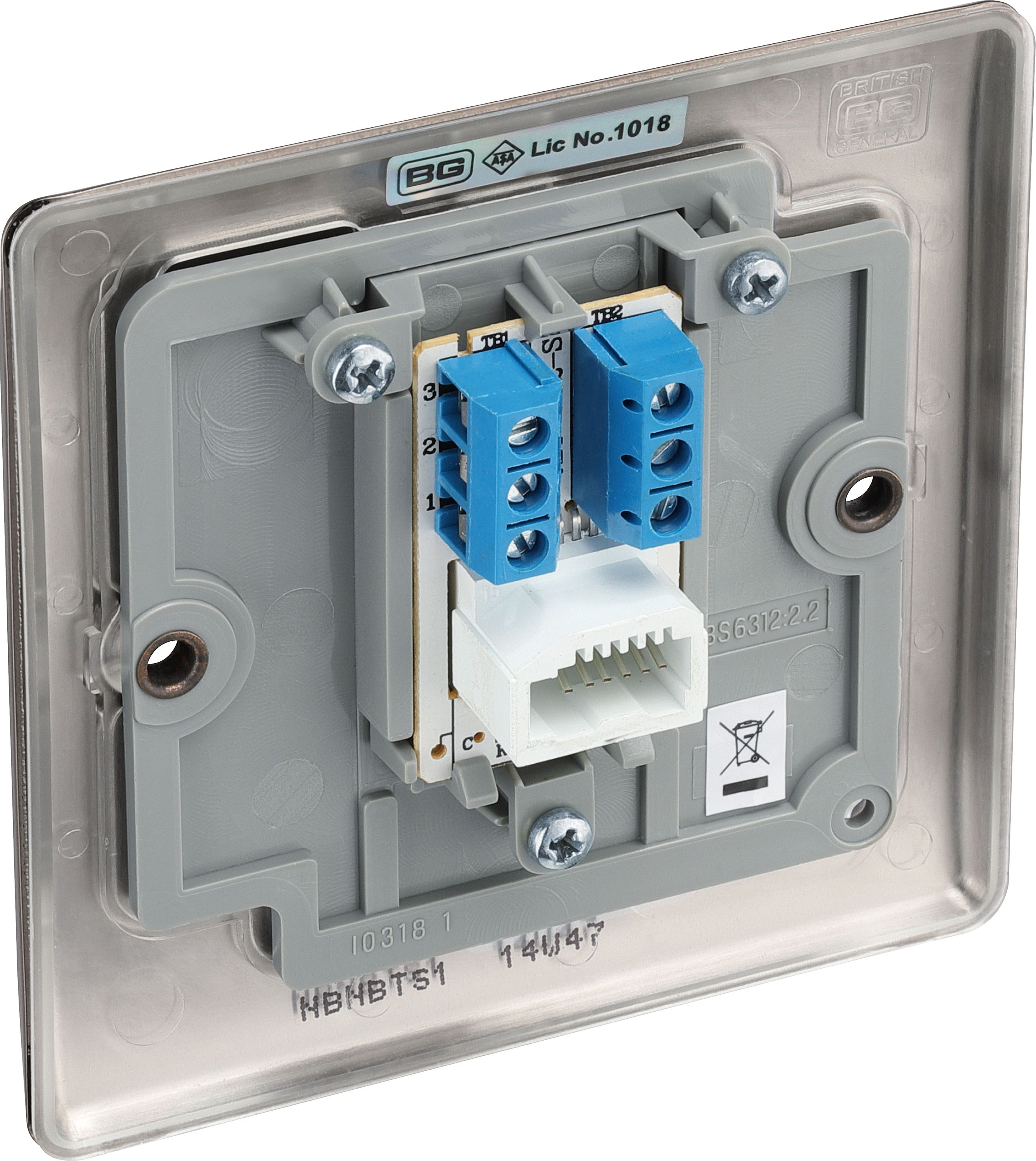 BG Black Nickel 1 gang Slave telephone socket