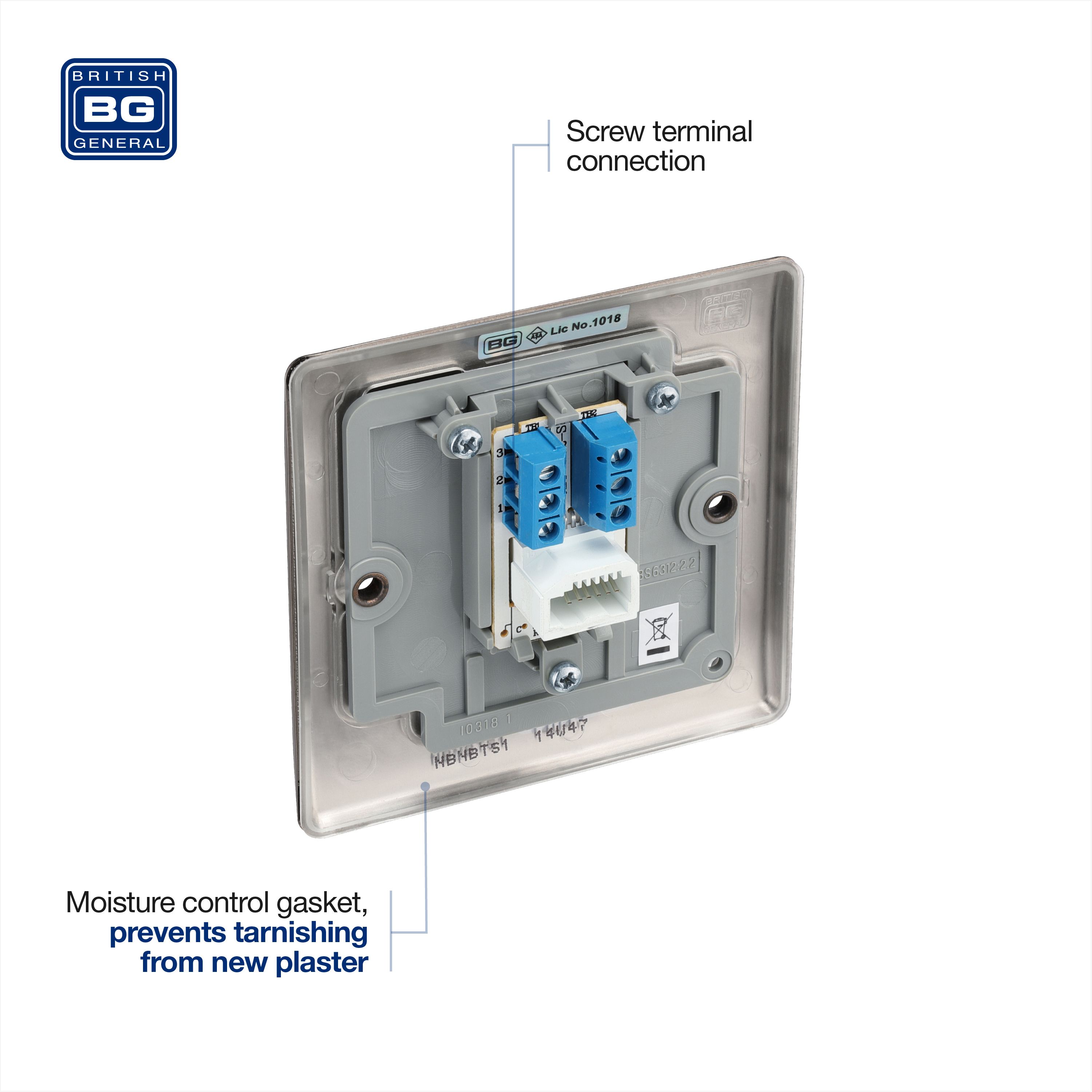 BG Black Nickel 1 gang Slave telephone socket
