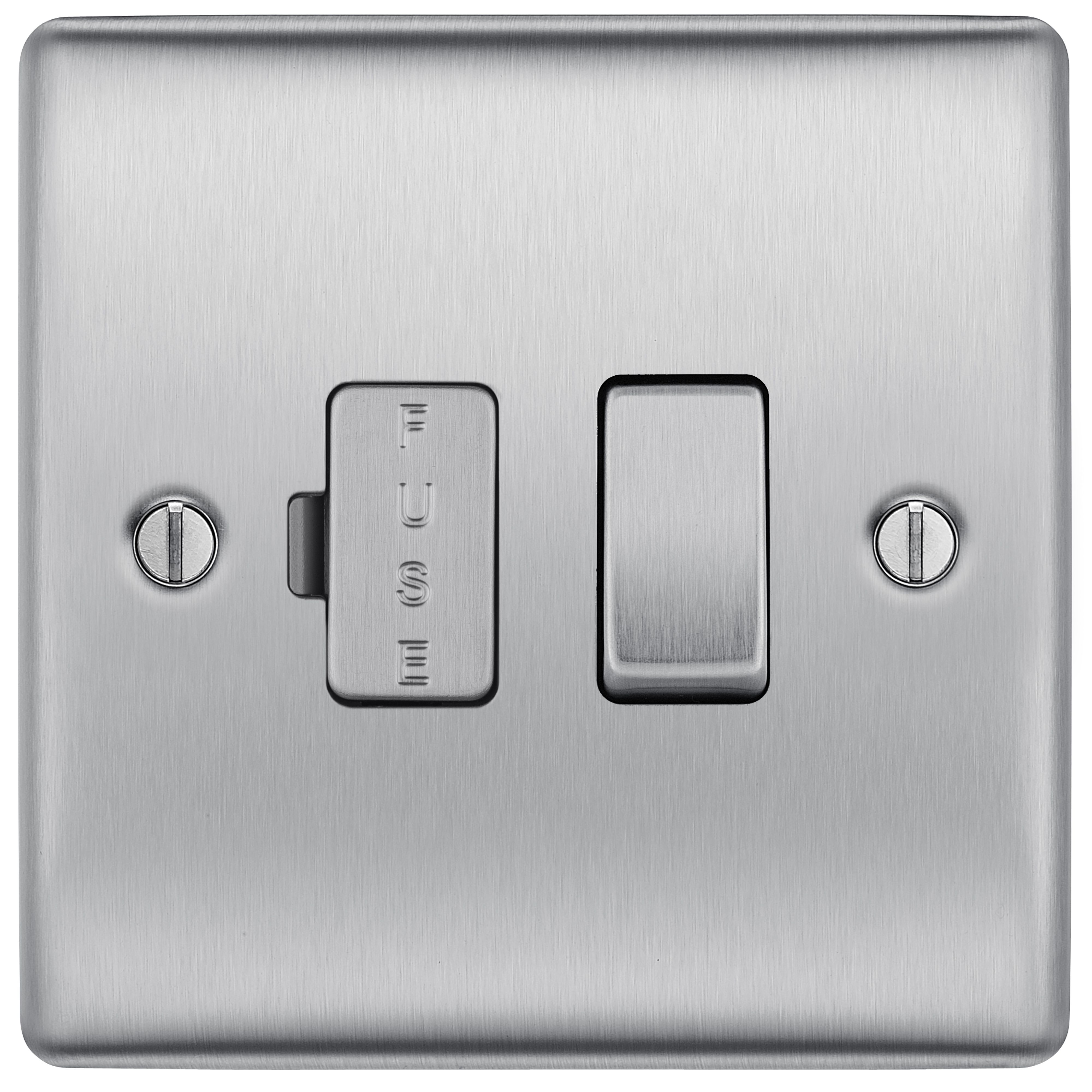 BG Brushed Steel 13A 2 way Raised slim profile Screwed Switched Fused connection unit