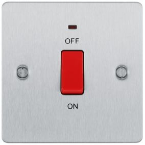 BG Brushed Steel 45A 1 way 1 gang Flat DP Switch with LED Indicator
