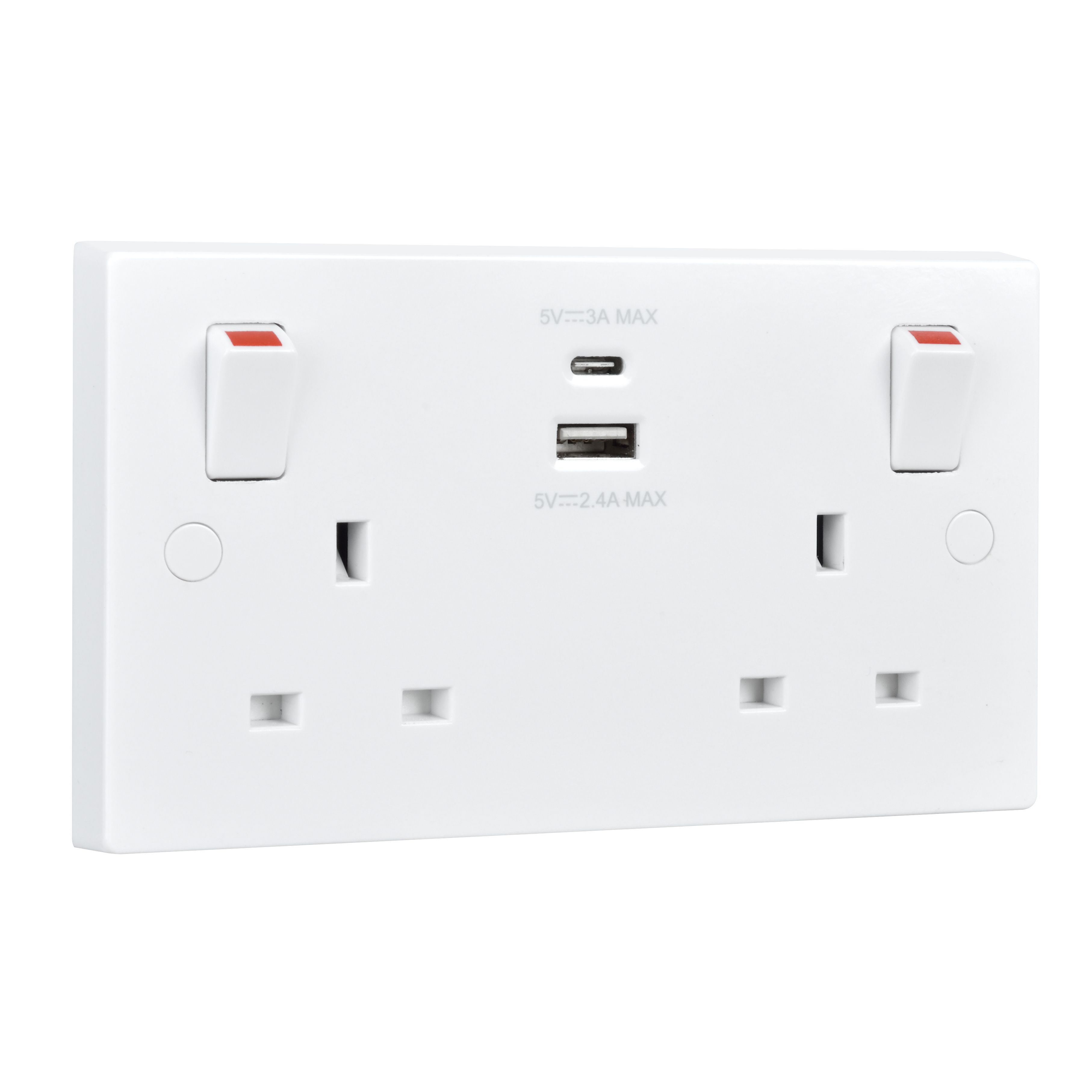 BG Double 13A Switched Gloss White Socket with USB x2 4.2A