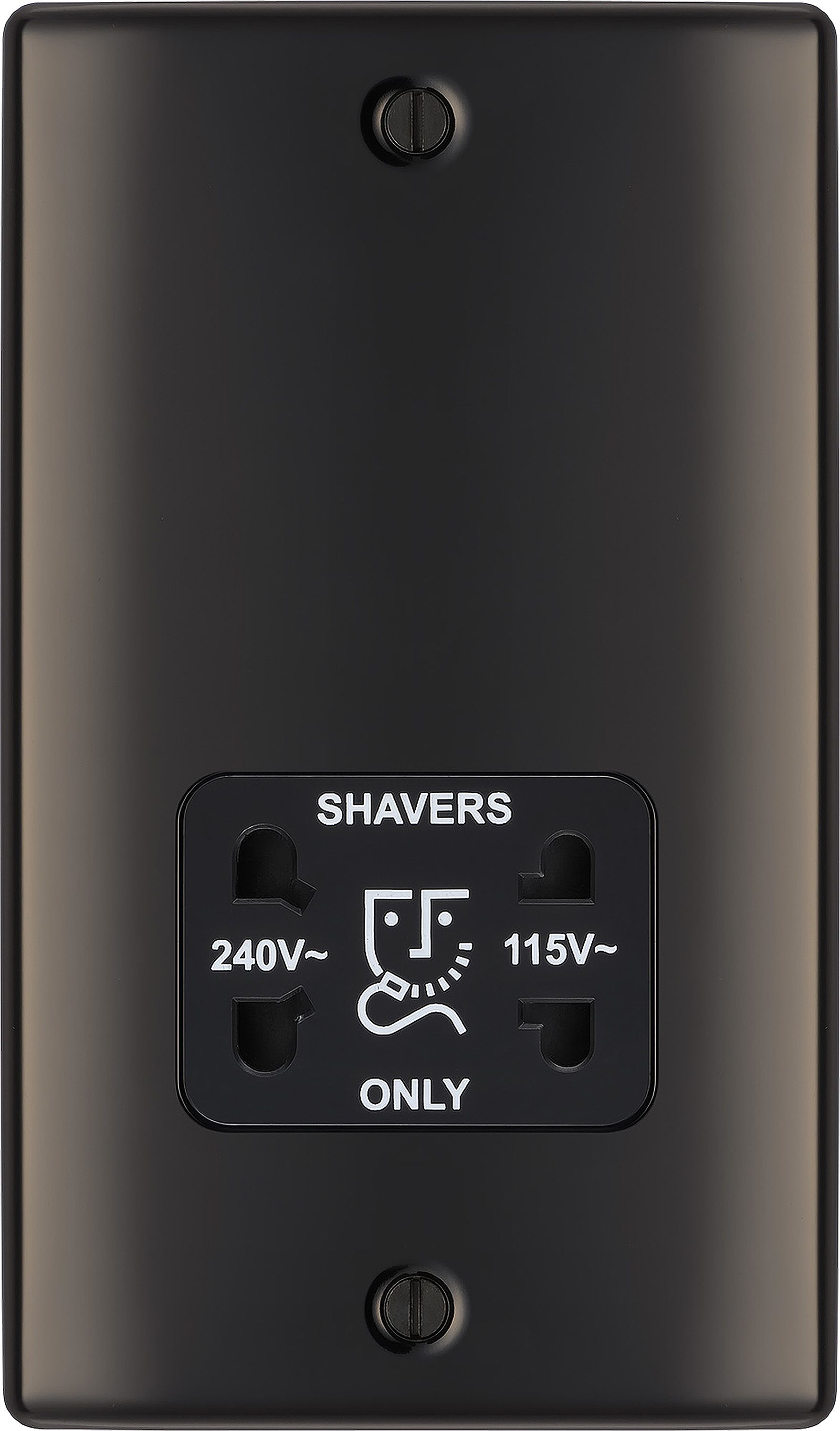 BG Double Raised slim Screwed Shaver socket Gloss Black Nickel effect