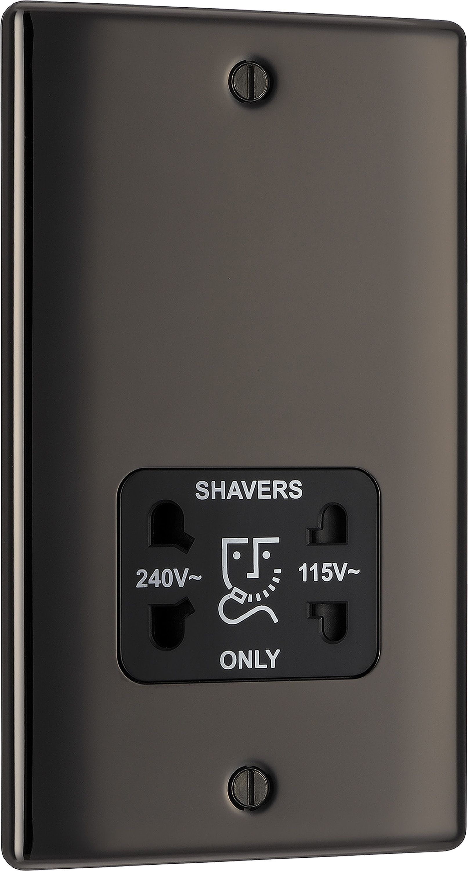 BG Double Raised slim Screwed Shaver socket Gloss Black Nickel effect