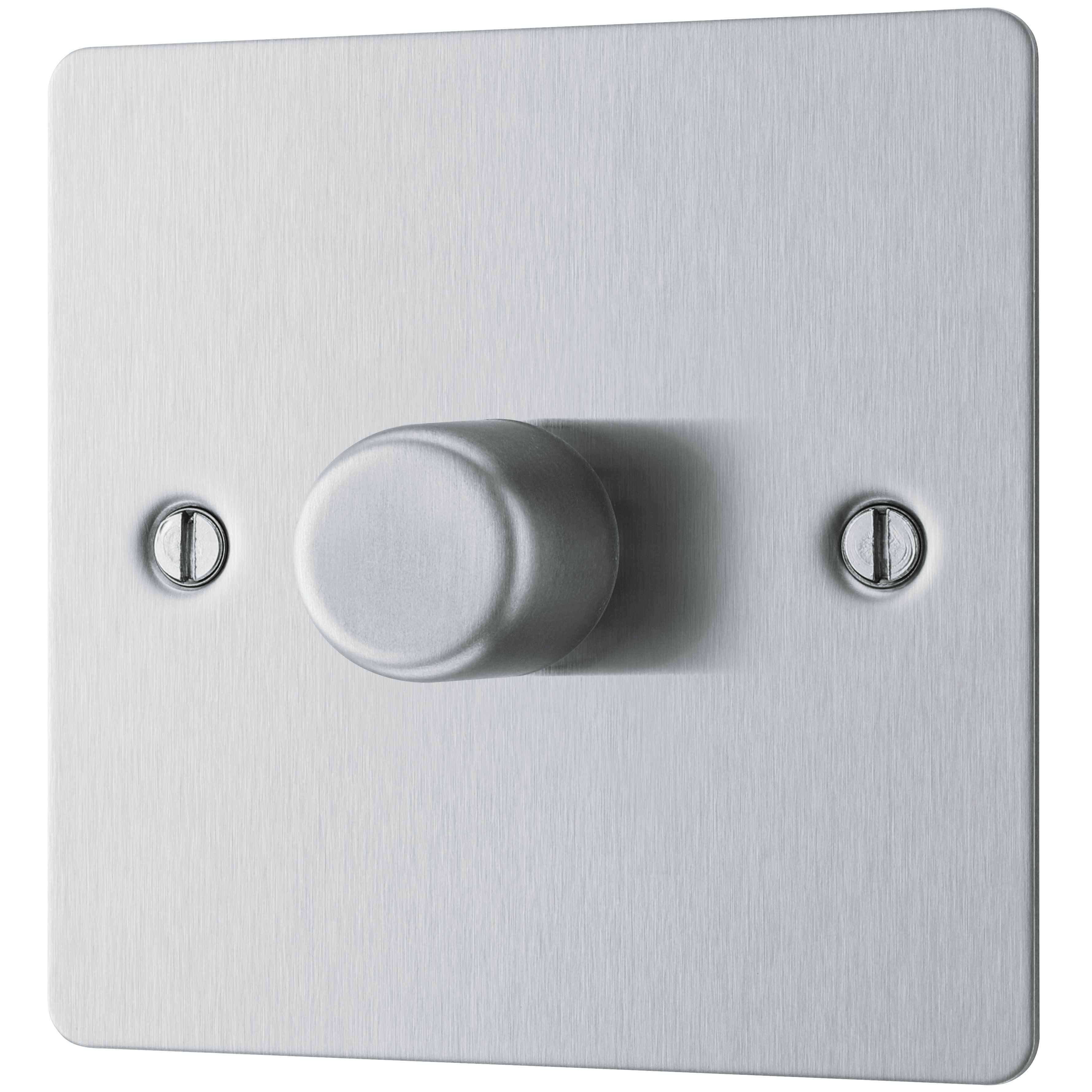 BG Flat Matt Silver Steel effect 1 gang profile Single 400W Dimmer switch