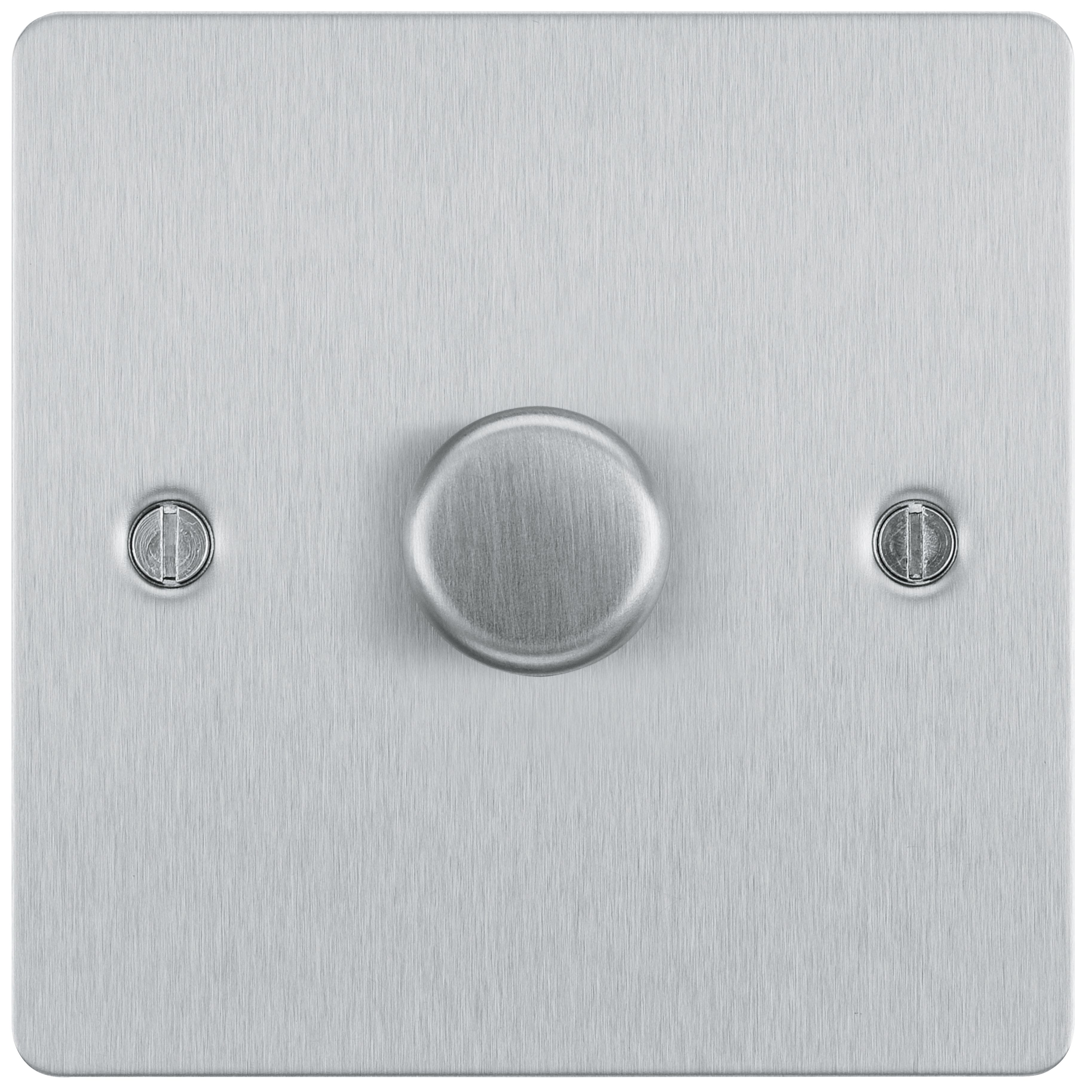 BG Flat Matt Silver Steel effect 1 gang profile Single 400W Dimmer switch