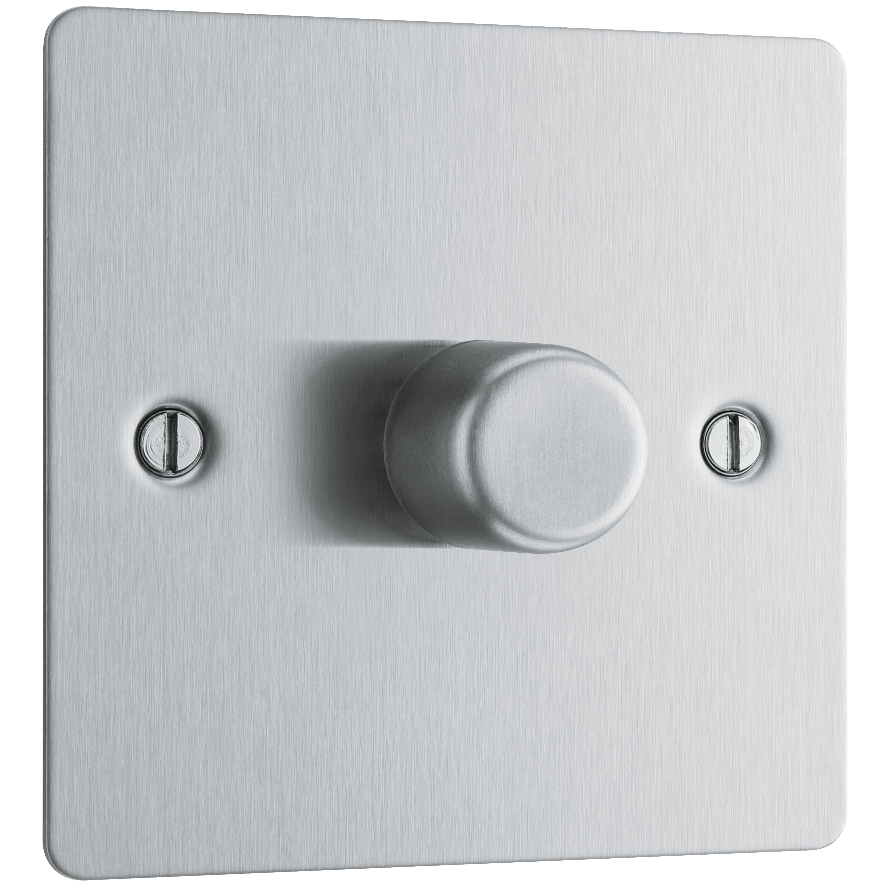 BG Flat Matt Silver Steel effect 1 gang profile Single 400W Dimmer switch