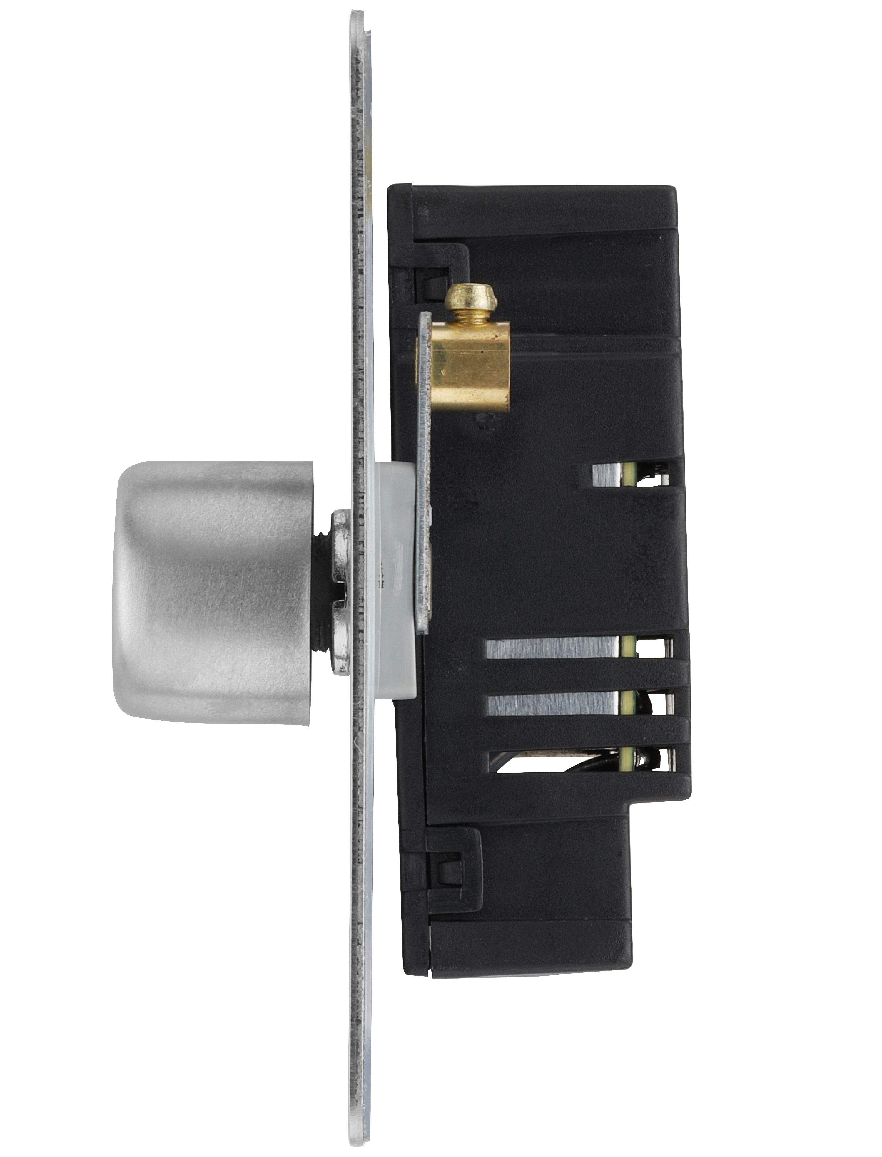 BG Flat Matt Silver Steel effect 1 gang profile Single 400W Dimmer switch