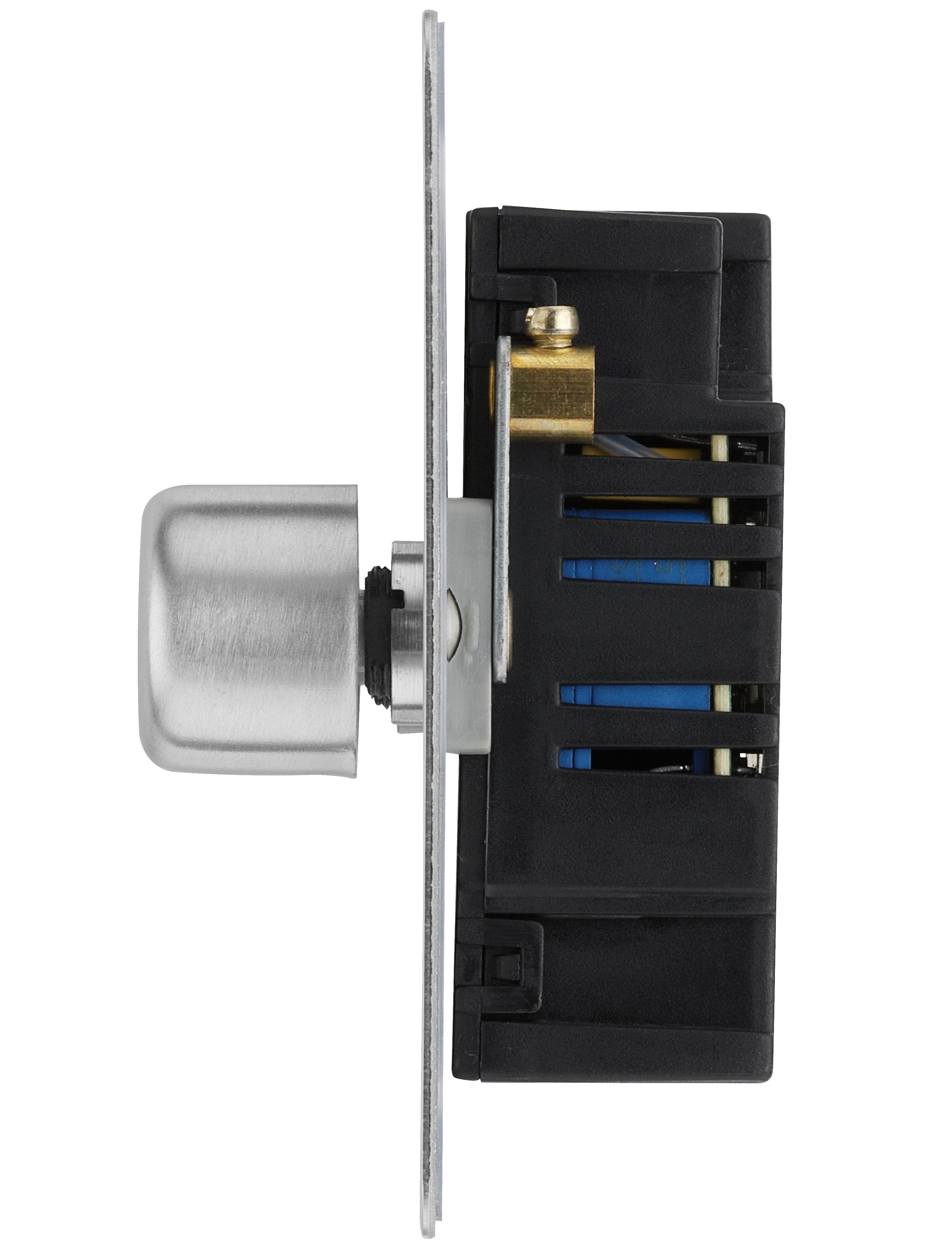 BG Flat Matt Silver Steel effect 2 gang profile Double 400W Dimmer switch